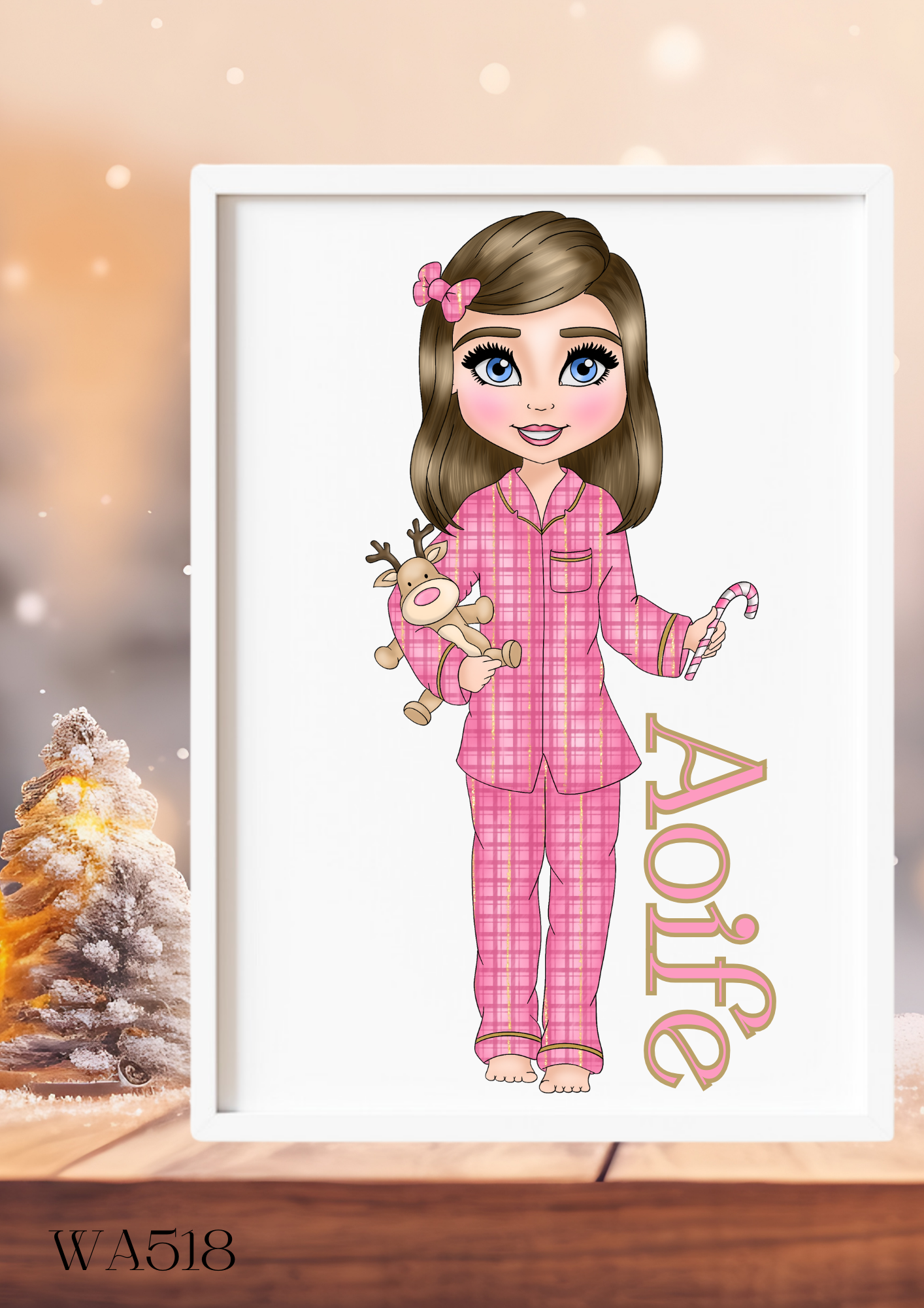 Pink Pj's Christmas Dolly Wall Art