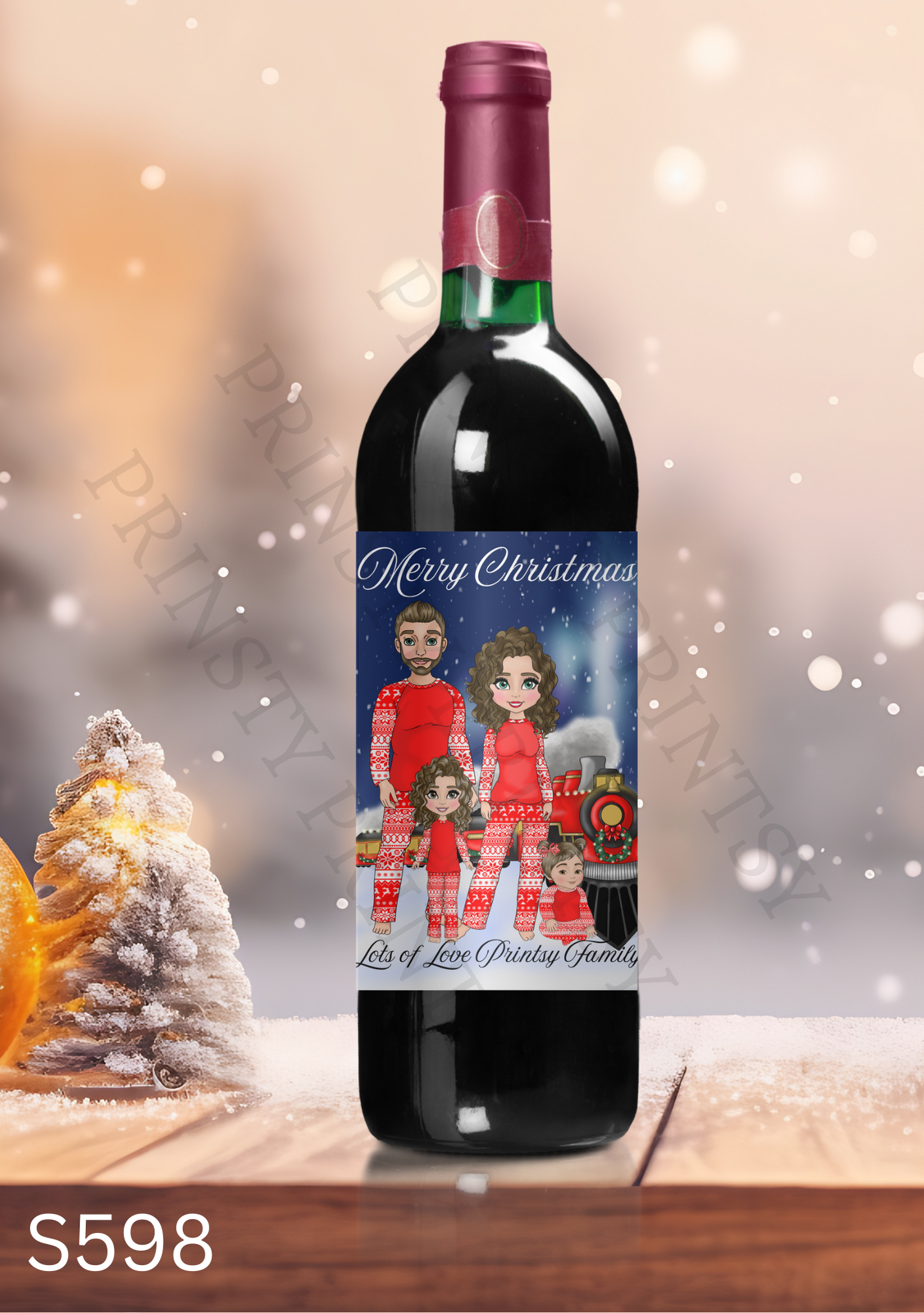 Family Christmas Wine Bottle Sticker