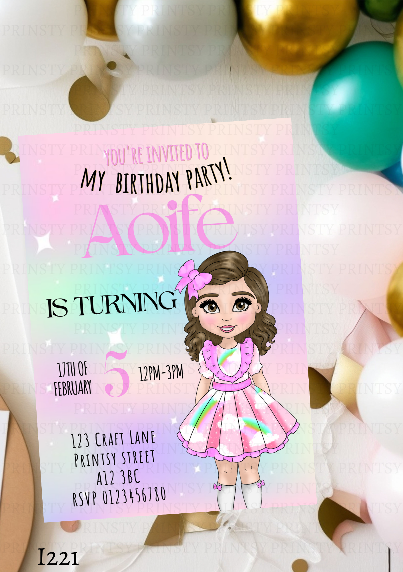 Rainbow Dolly Invite