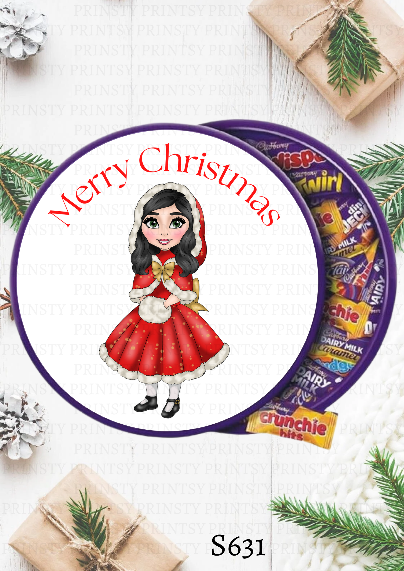 Christmas Dolly Chocolate Tub Sticker