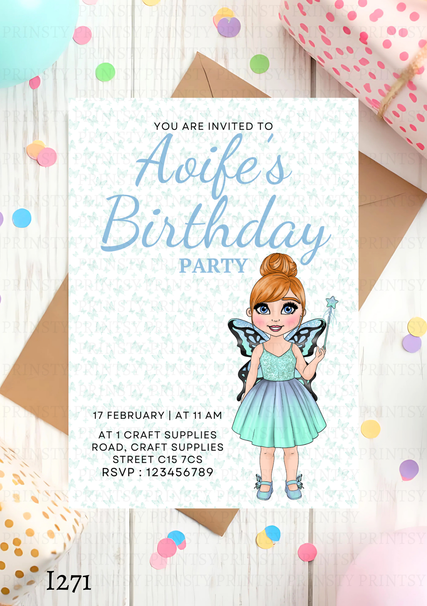 Blue Butterfly Dolly Invite