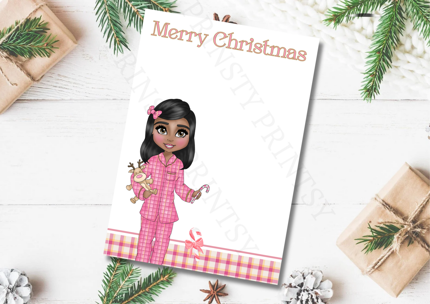 Pink Pj's Christmas Dolly Bow Card