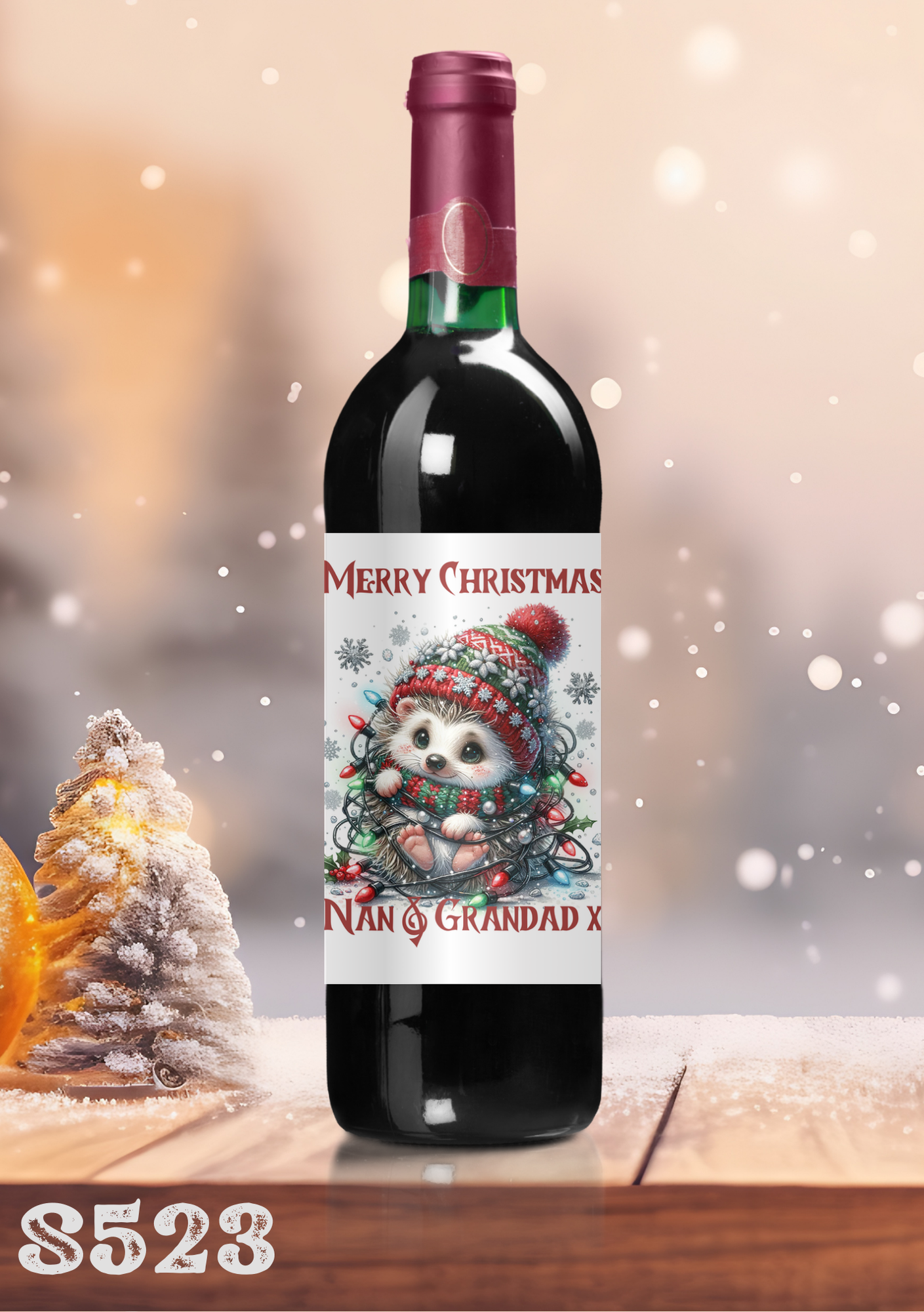 Christmas Hedgehog Wine Bottle Sticker