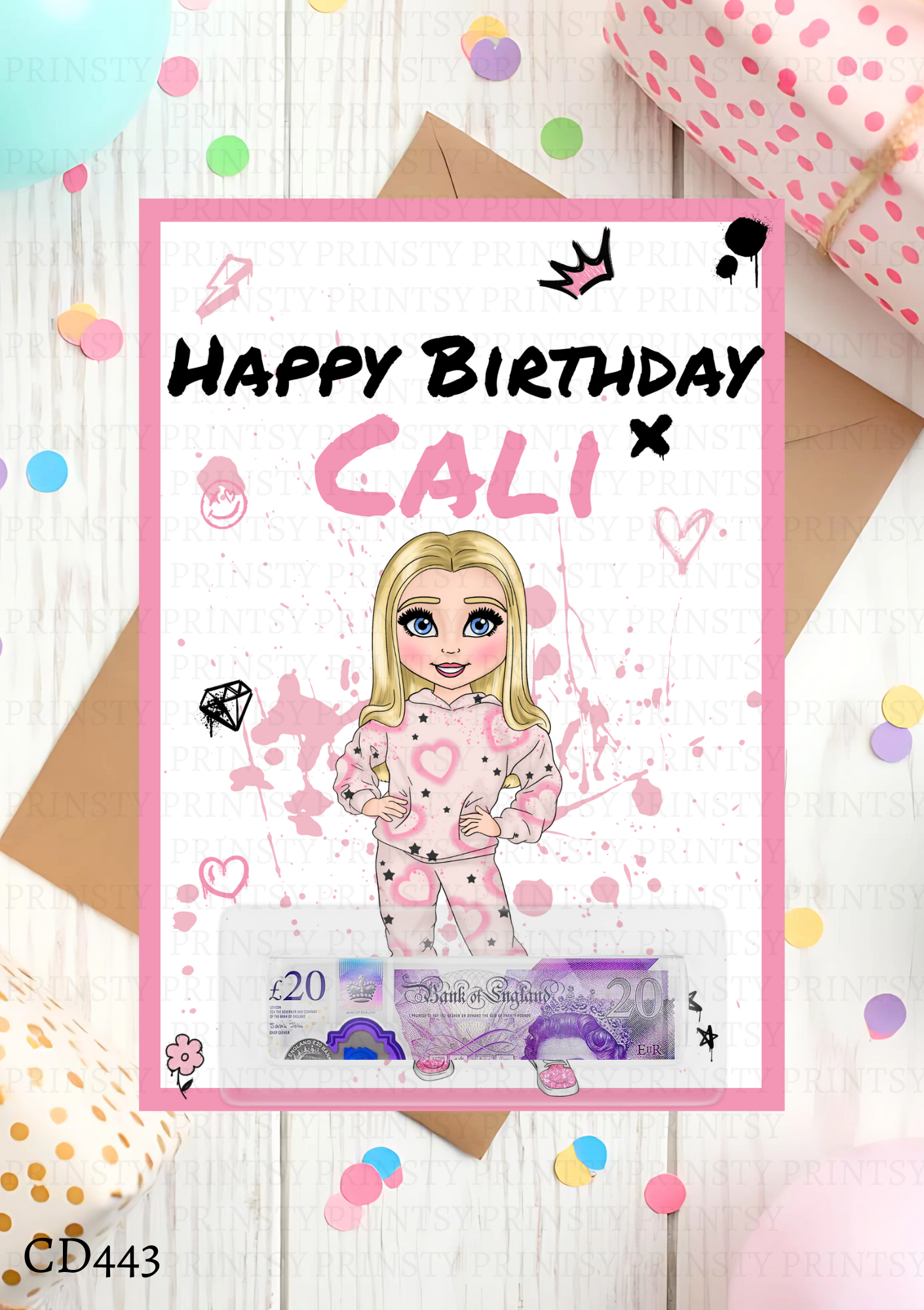 Pink Heart Graffiti Dolly Money Card