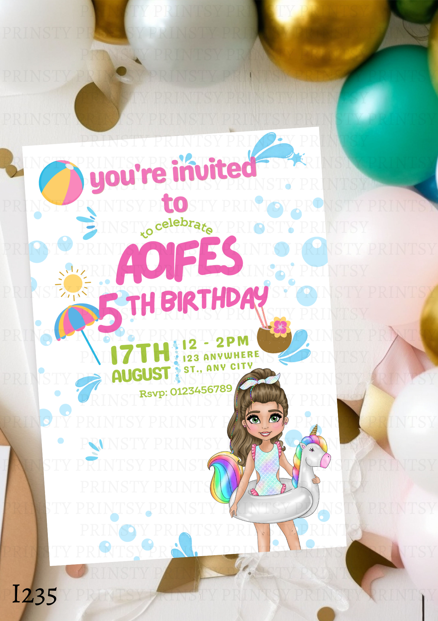 Pool Party Dolly Invite