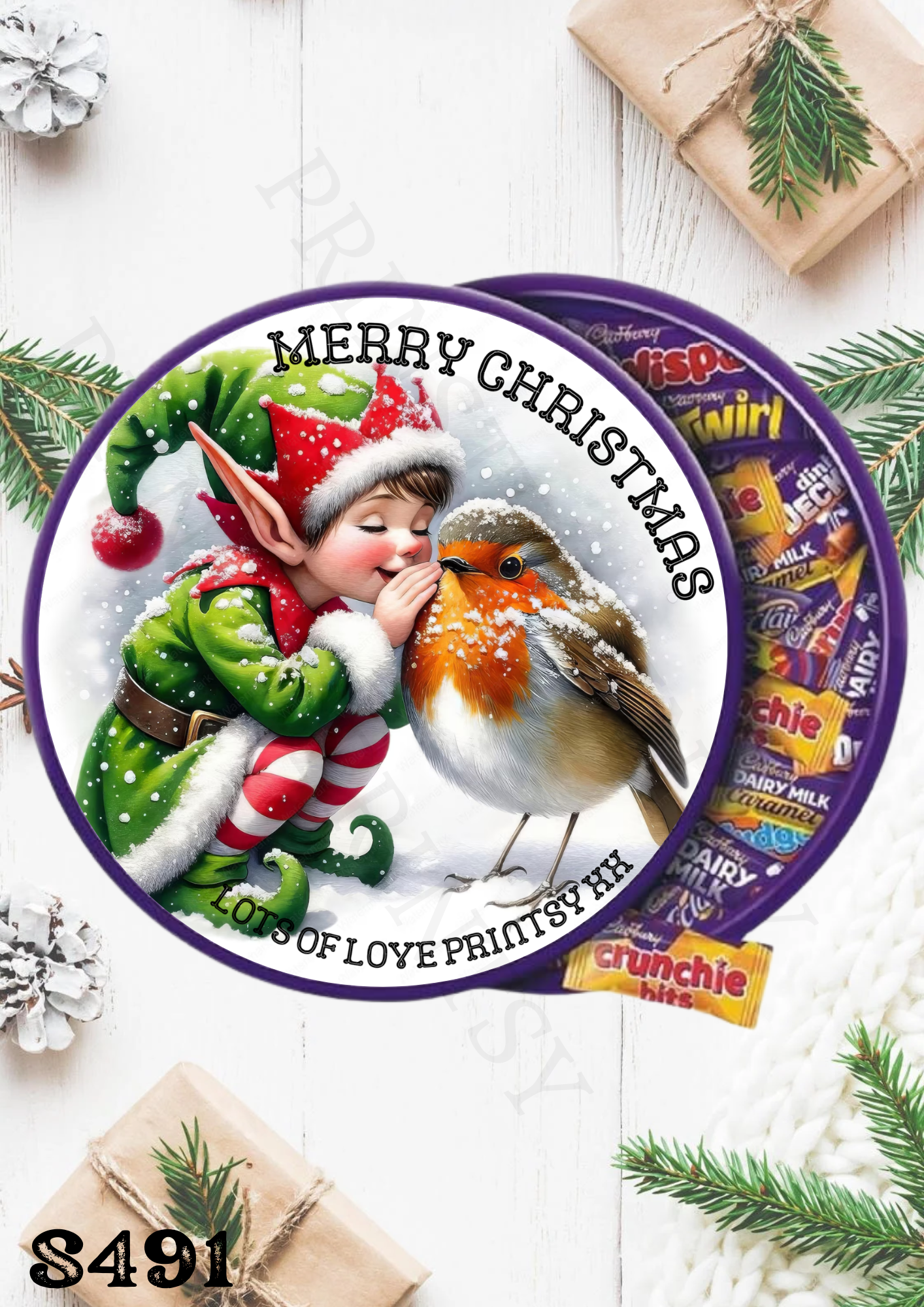 Christmas Elf Chocolate Tub Sticker