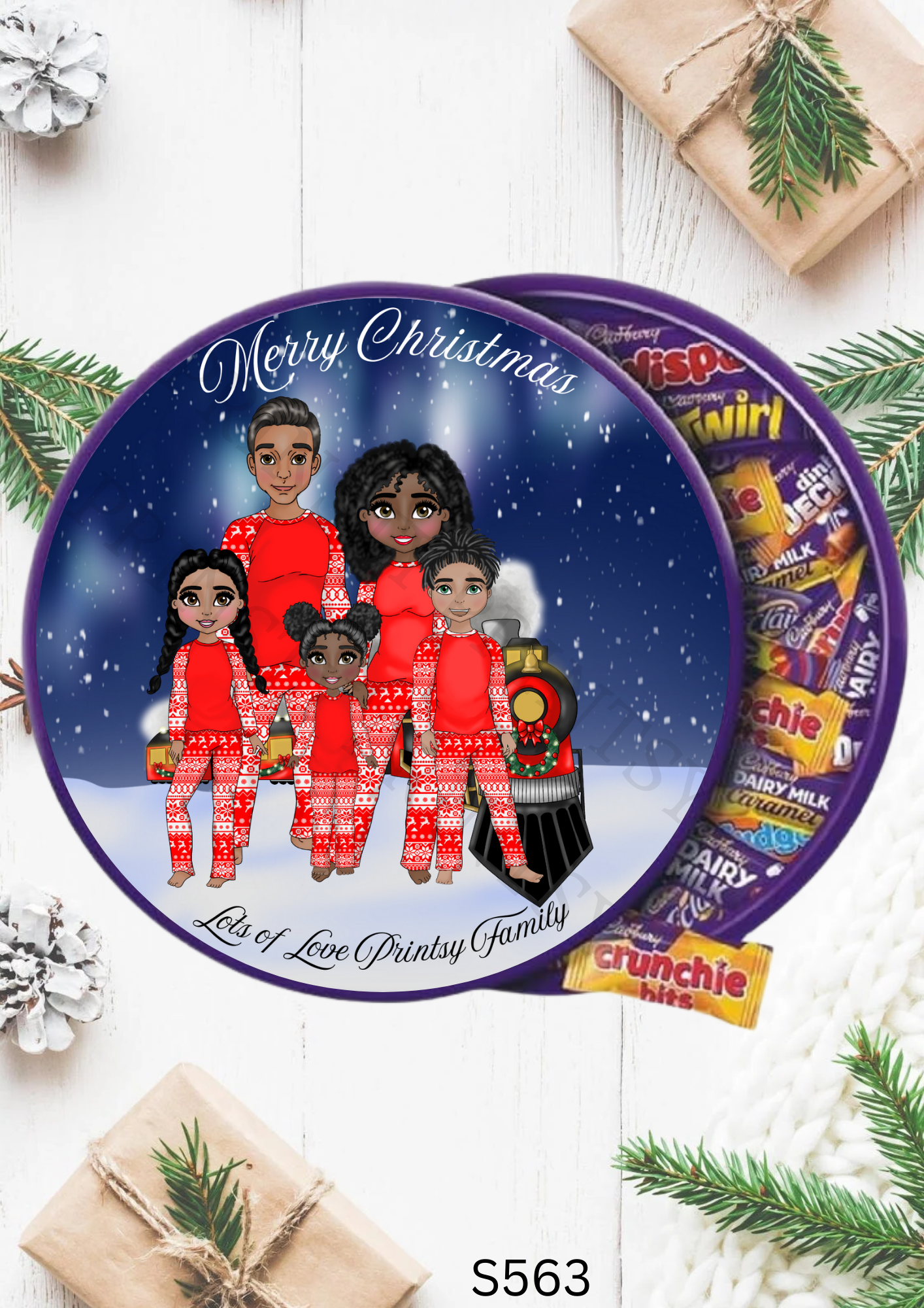 Christmas Dolly Family Chocolate Tub Sticker