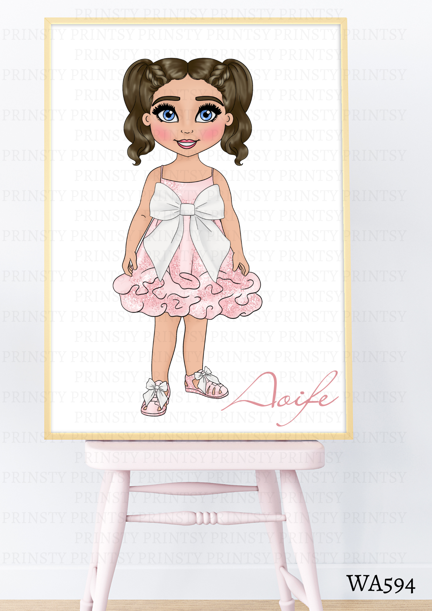 Pink & White Bow Dolly Wall Art