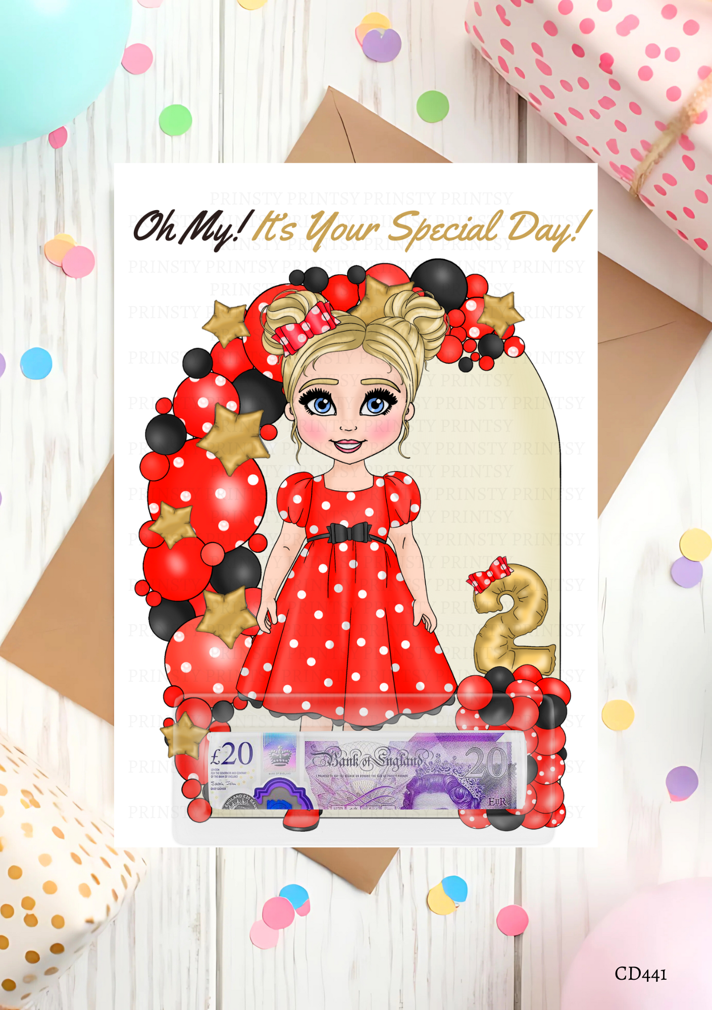 Spotty Dress Dolly Money Card
