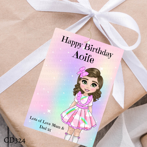 Rainbow Dolly Birthday Gift Label