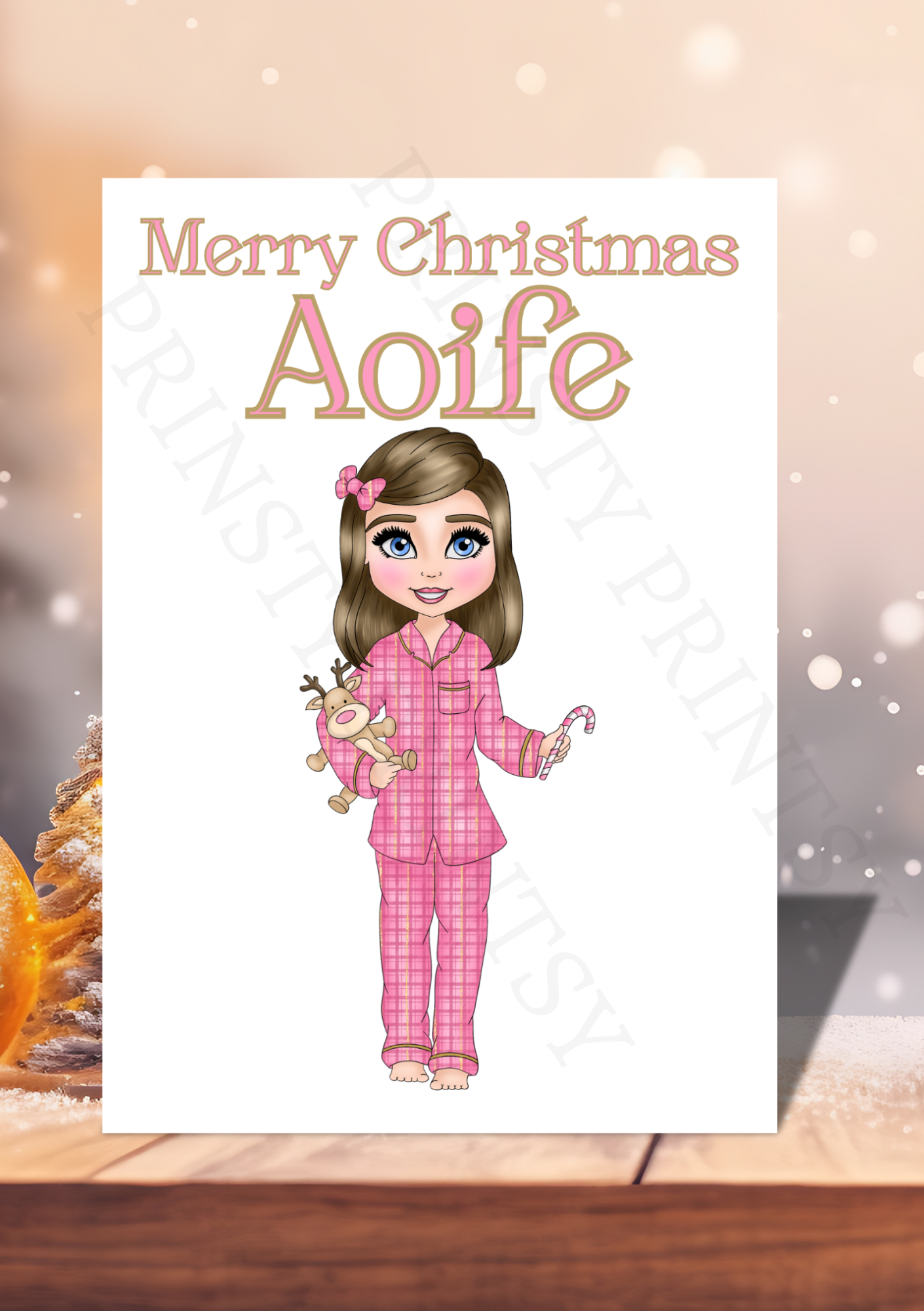 Pink Pj's Christmas Dolly Card