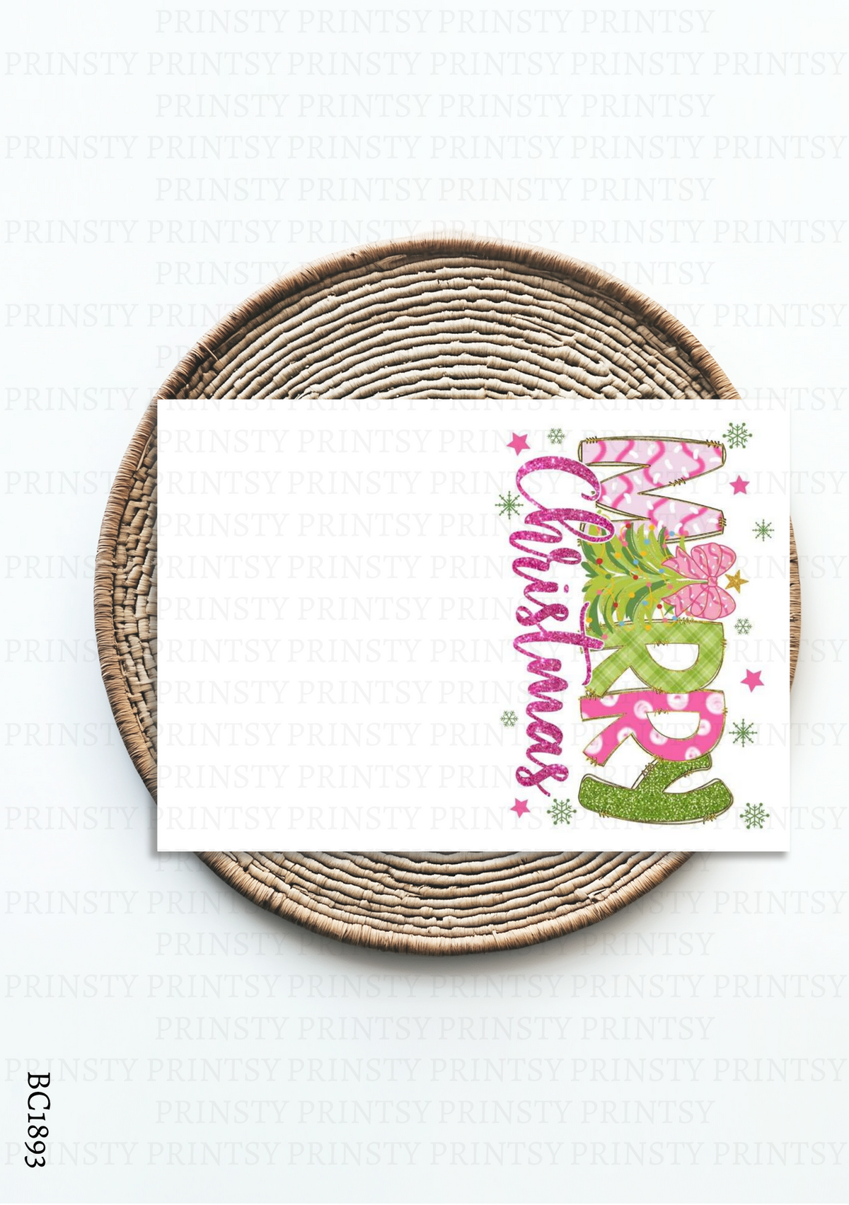 Pink and Green Merry Christmas Bow Card – BC1893