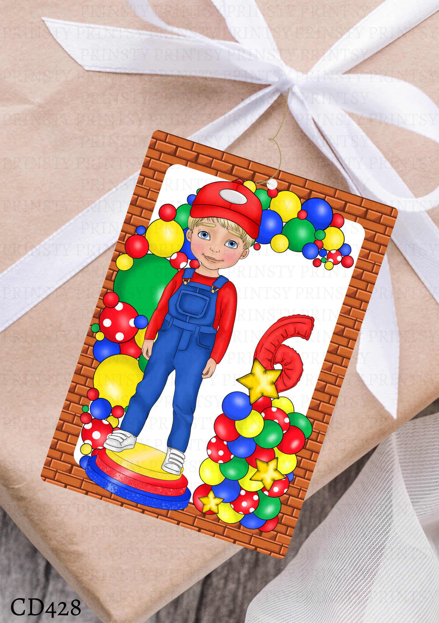 Green and Red Dungarees Dude Gift Label