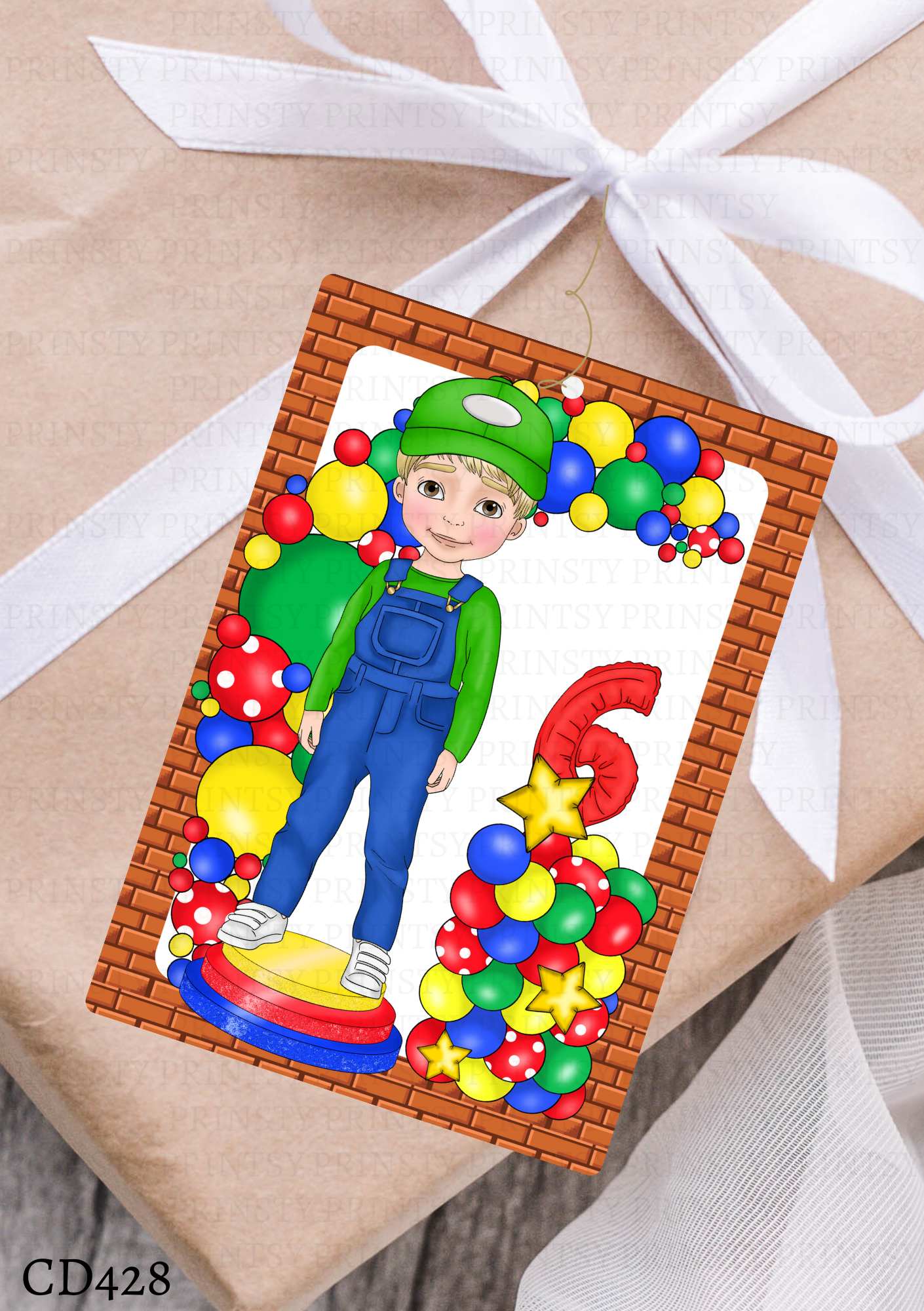 Green and Red Dungarees Dude Gift Label