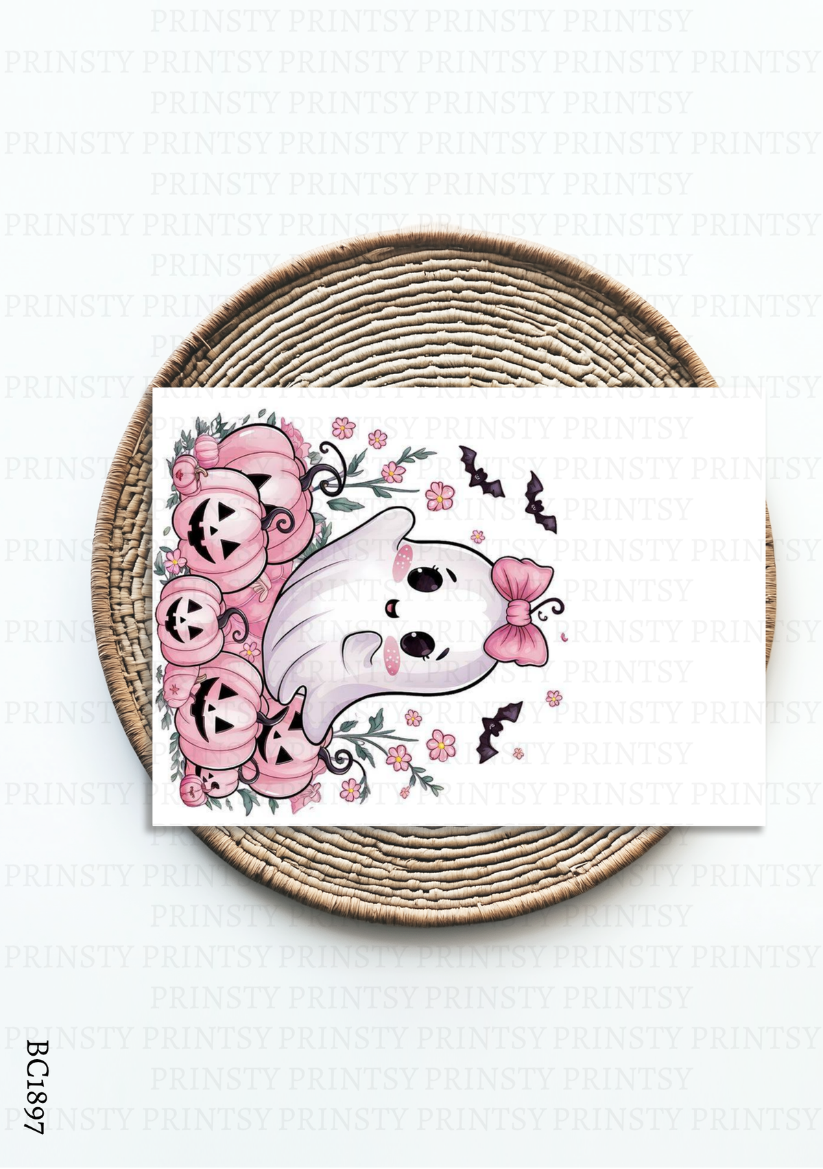 Pink Pumpkin Ghost Bow Card – BC1897