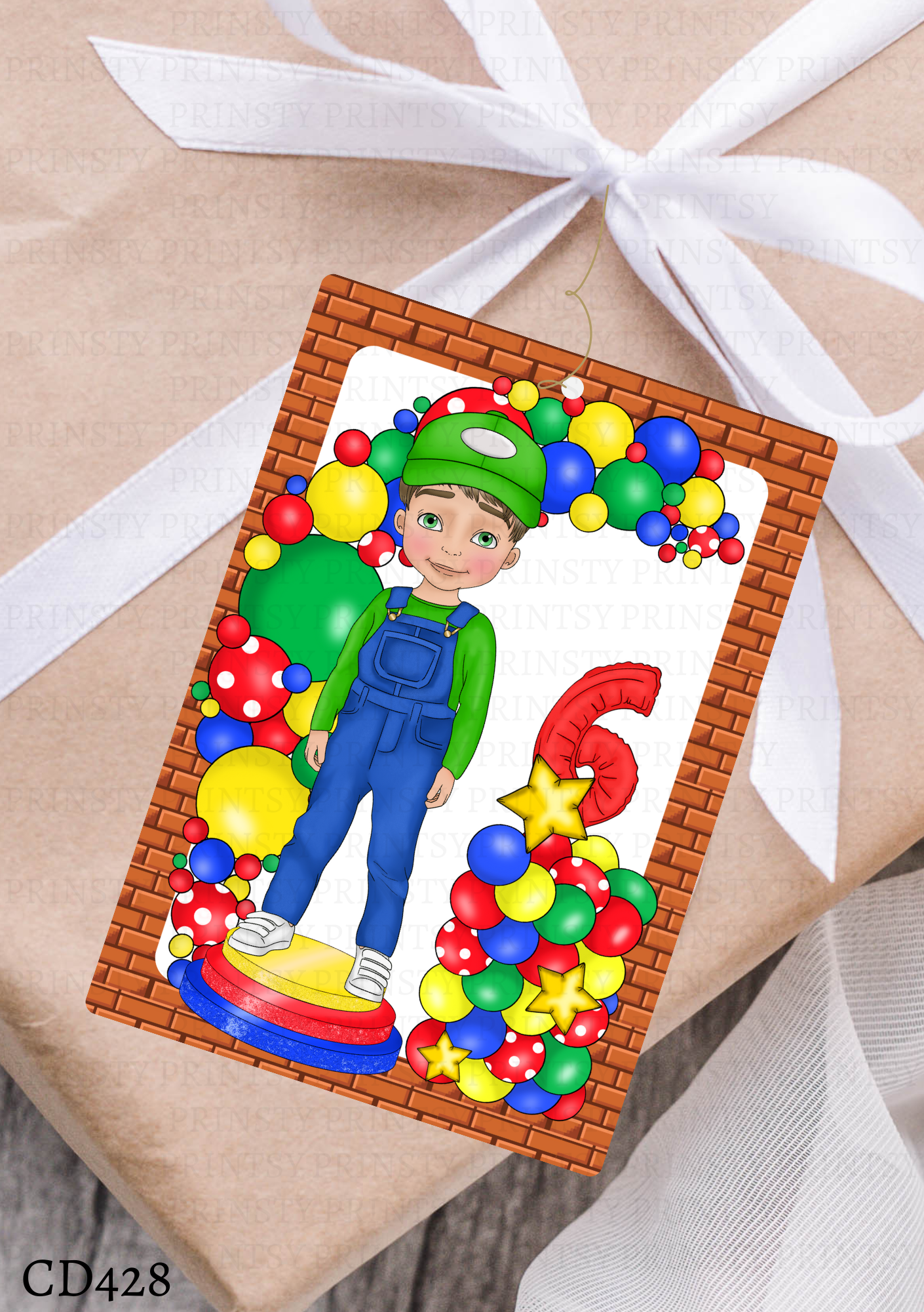Green and Red Dungarees Dude Gift Label