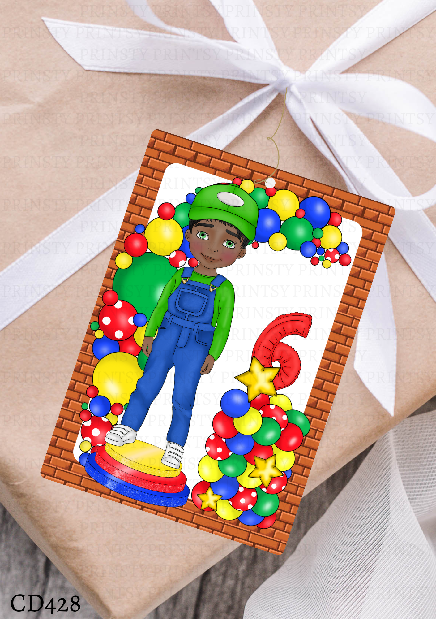 Green and Red Dungarees Dude Gift Label