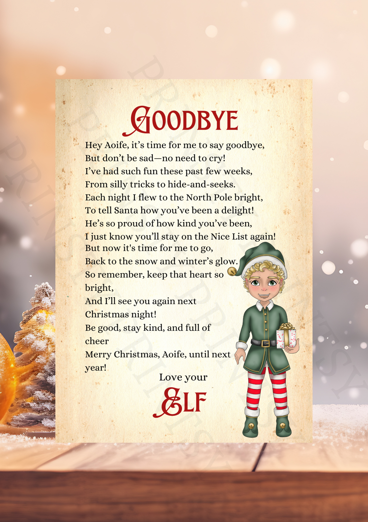 Goodbye Elf Letter