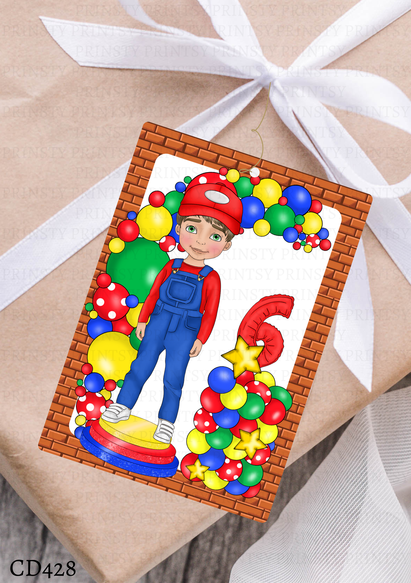 Green and Red Dungarees Dude Gift Label