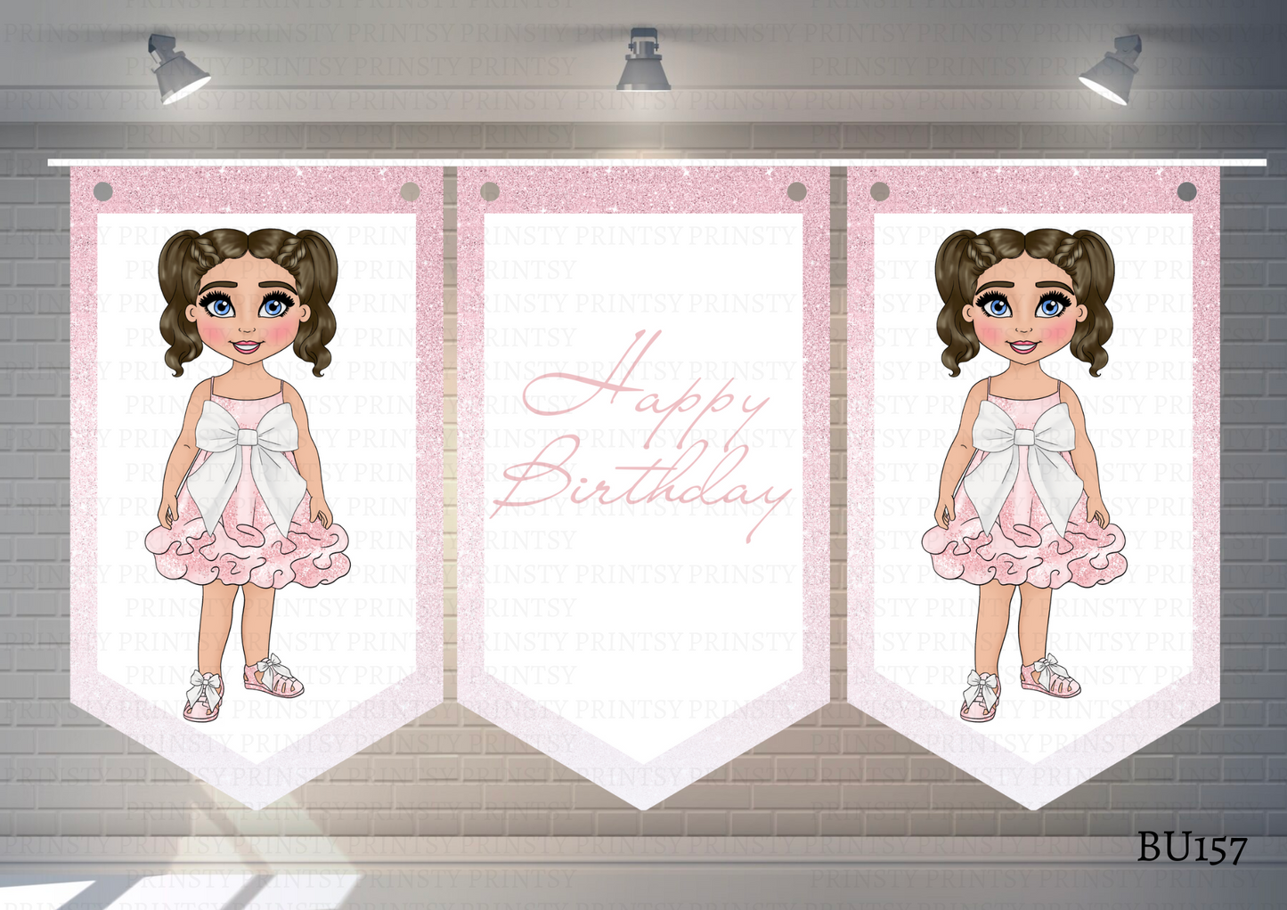 Pink & White Bow Dolly Bunting