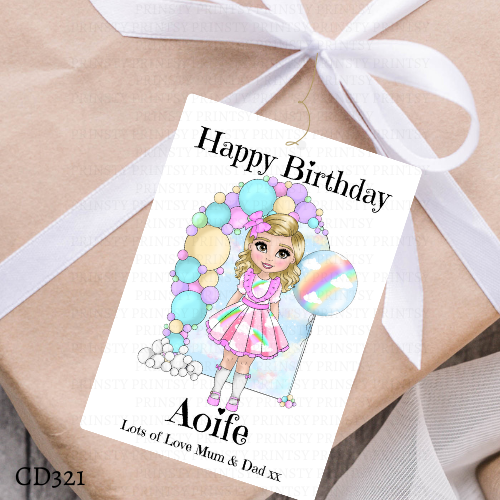 Rainbow Dolly Birthday Gift Label
