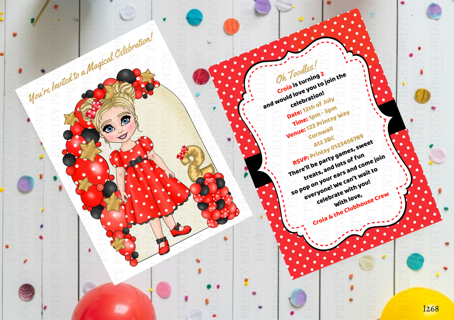 Spotty Dress Dolly Invite