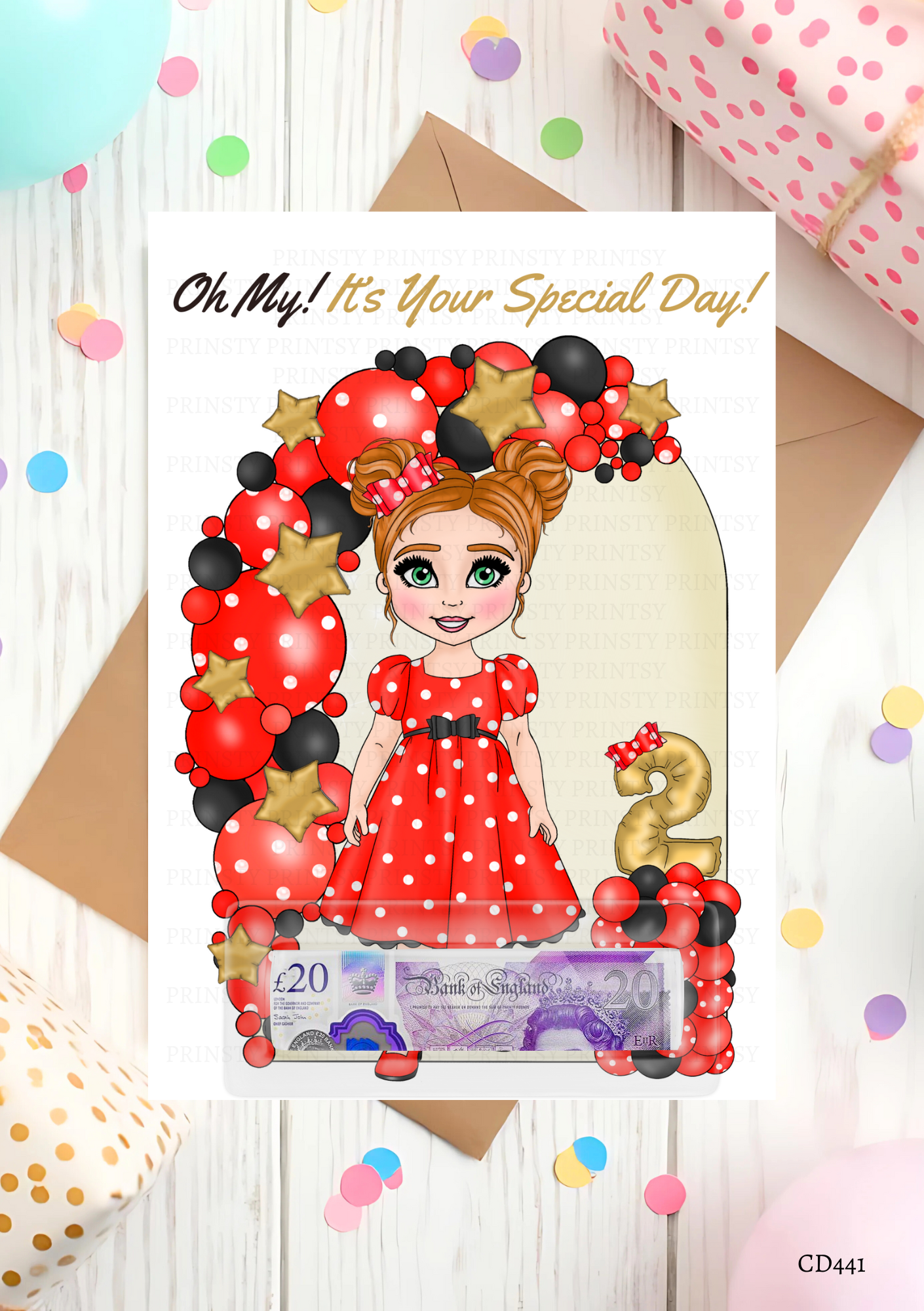 Spotty Dress Dolly Money Card