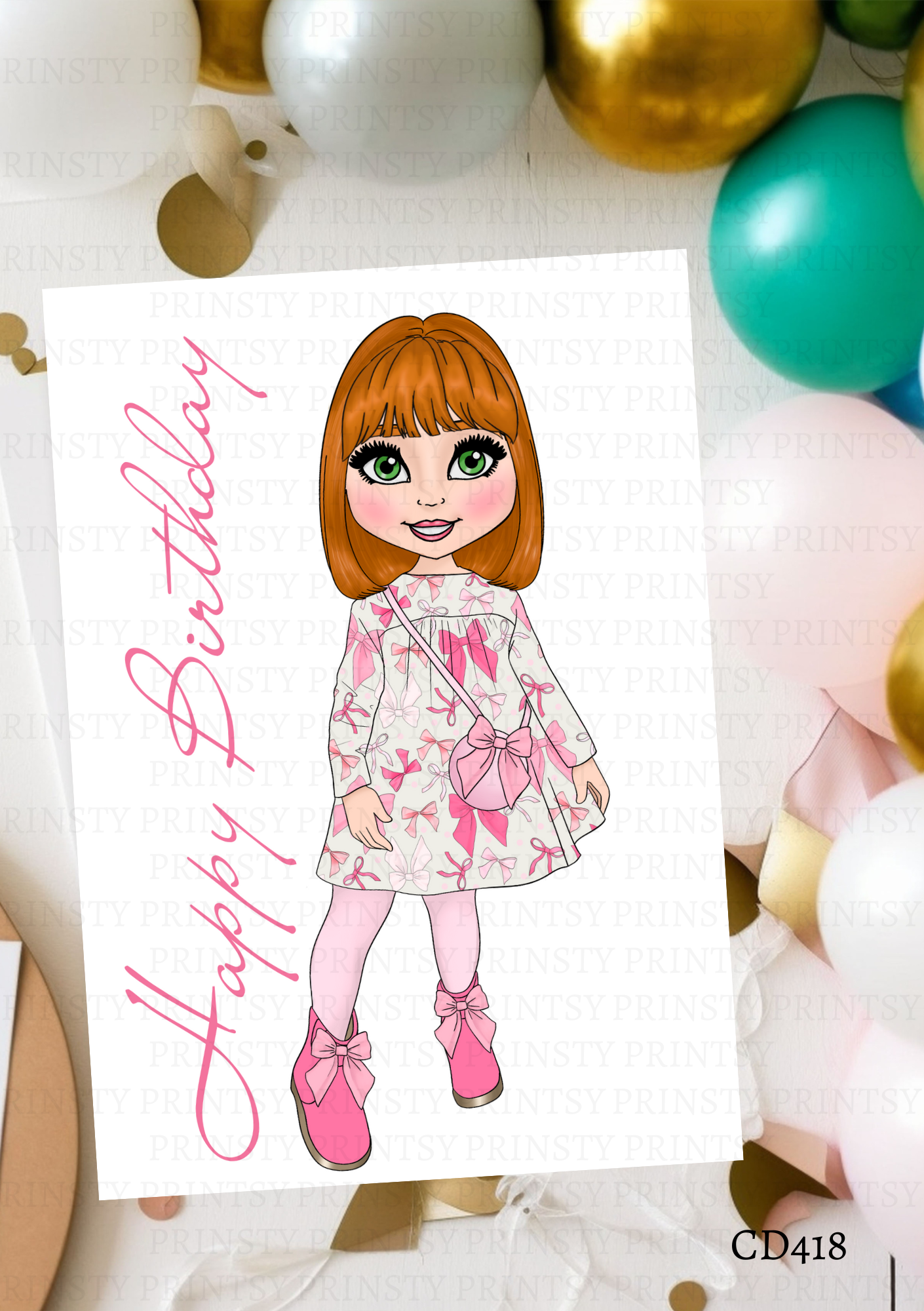 Bow Print Dolly Celebration Card