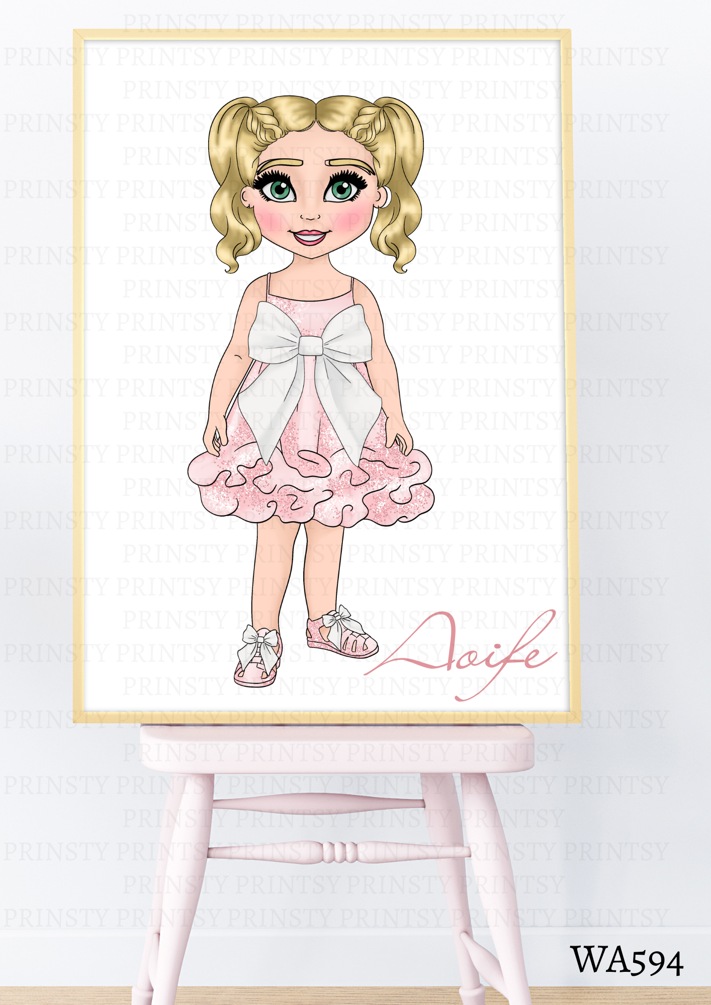 Pink & White Bow Dolly Wall Art