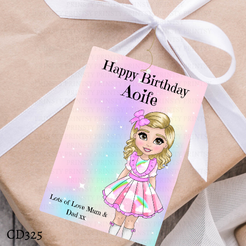 Rainbow Dolly Birthday Gift Label