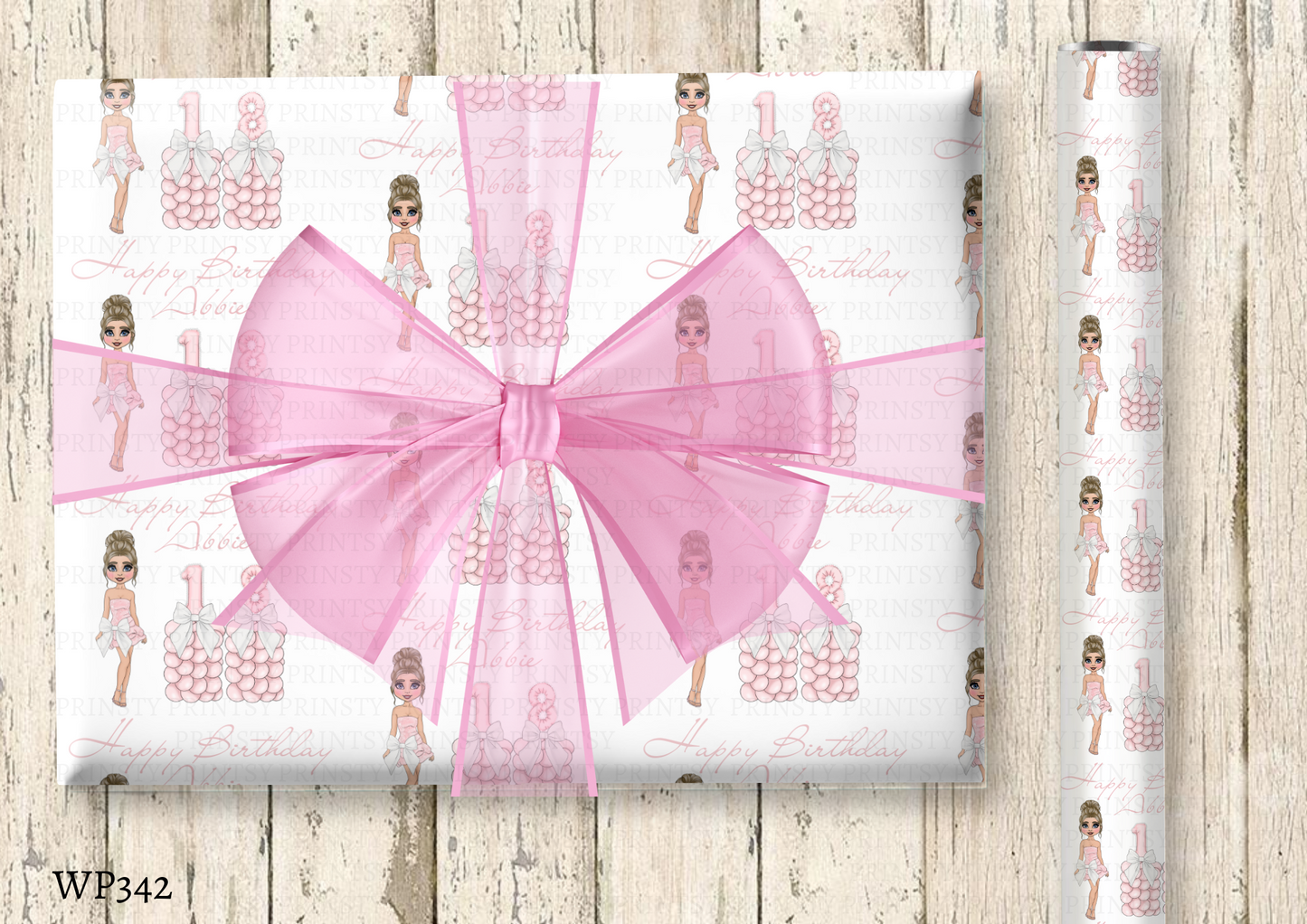 Pink & White Bow Dolly Wrapping paper
