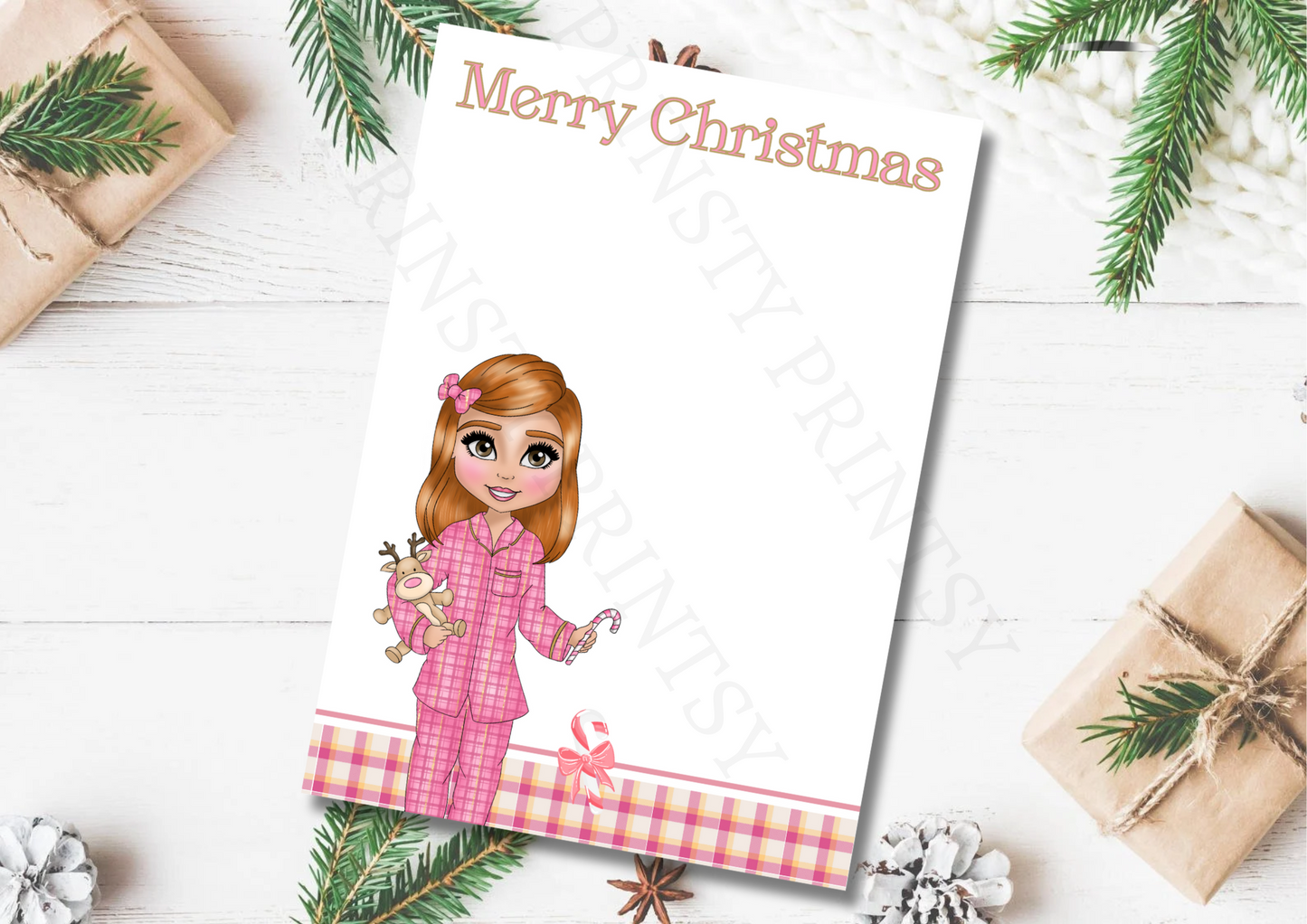 Pink Pj's Christmas Dolly Bow Card