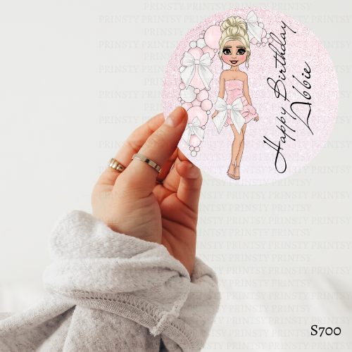 Pink & White Bow Dolly Sticker Sheet