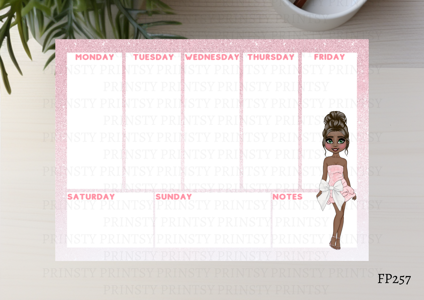 Pink & White Bow Dolly Planner