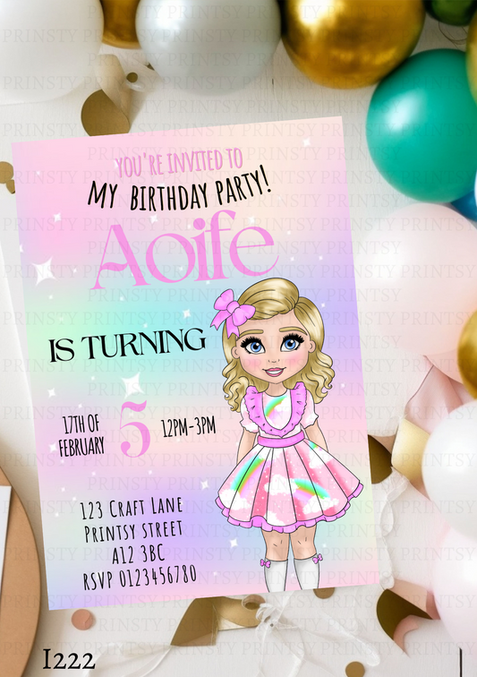 Rainbow Dolly Invite
