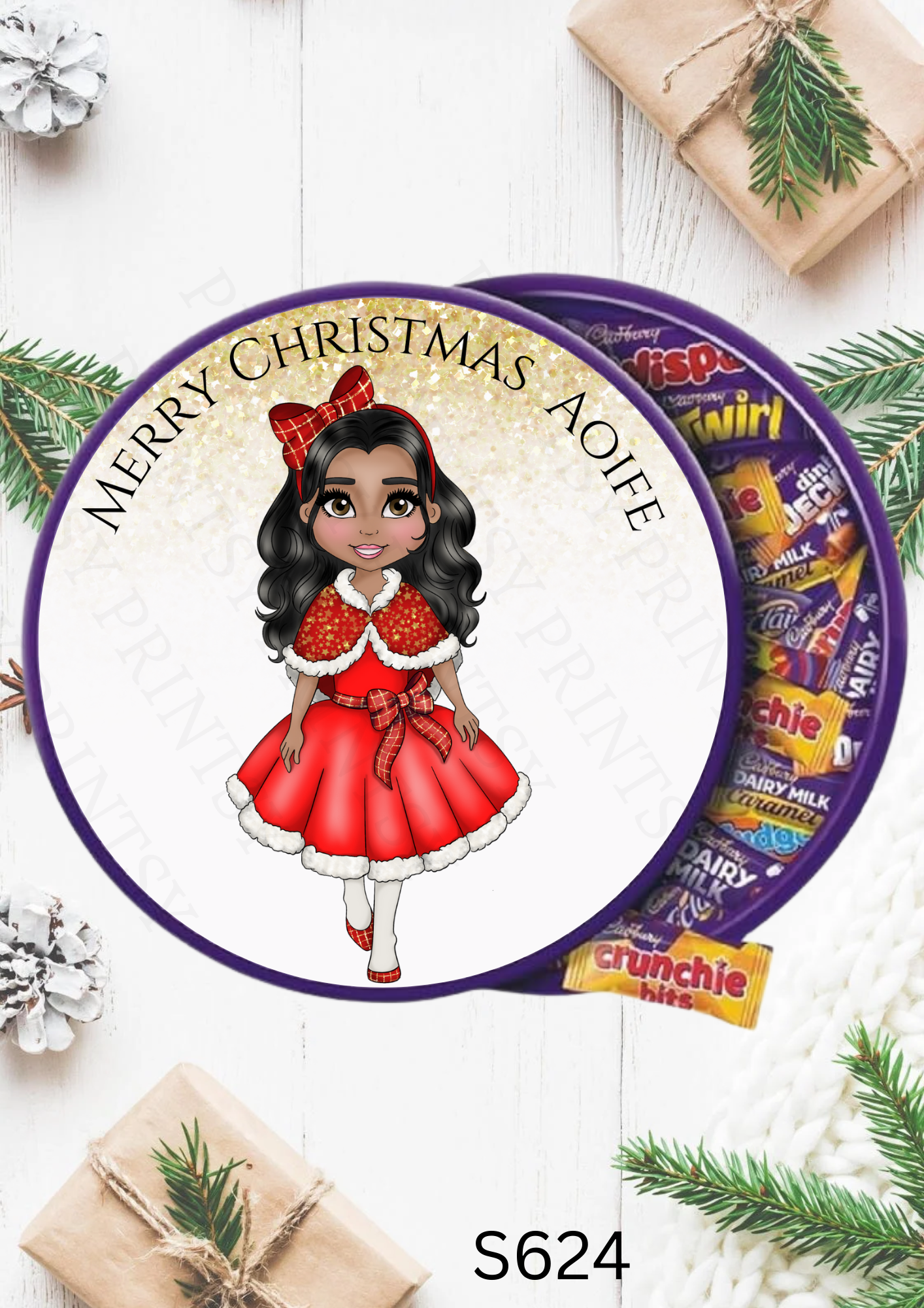 Christmas Red Dress Dolly Chocolate Tub Sticker