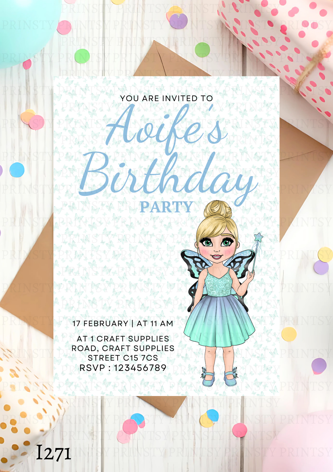 Blue Butterfly Dolly Invite