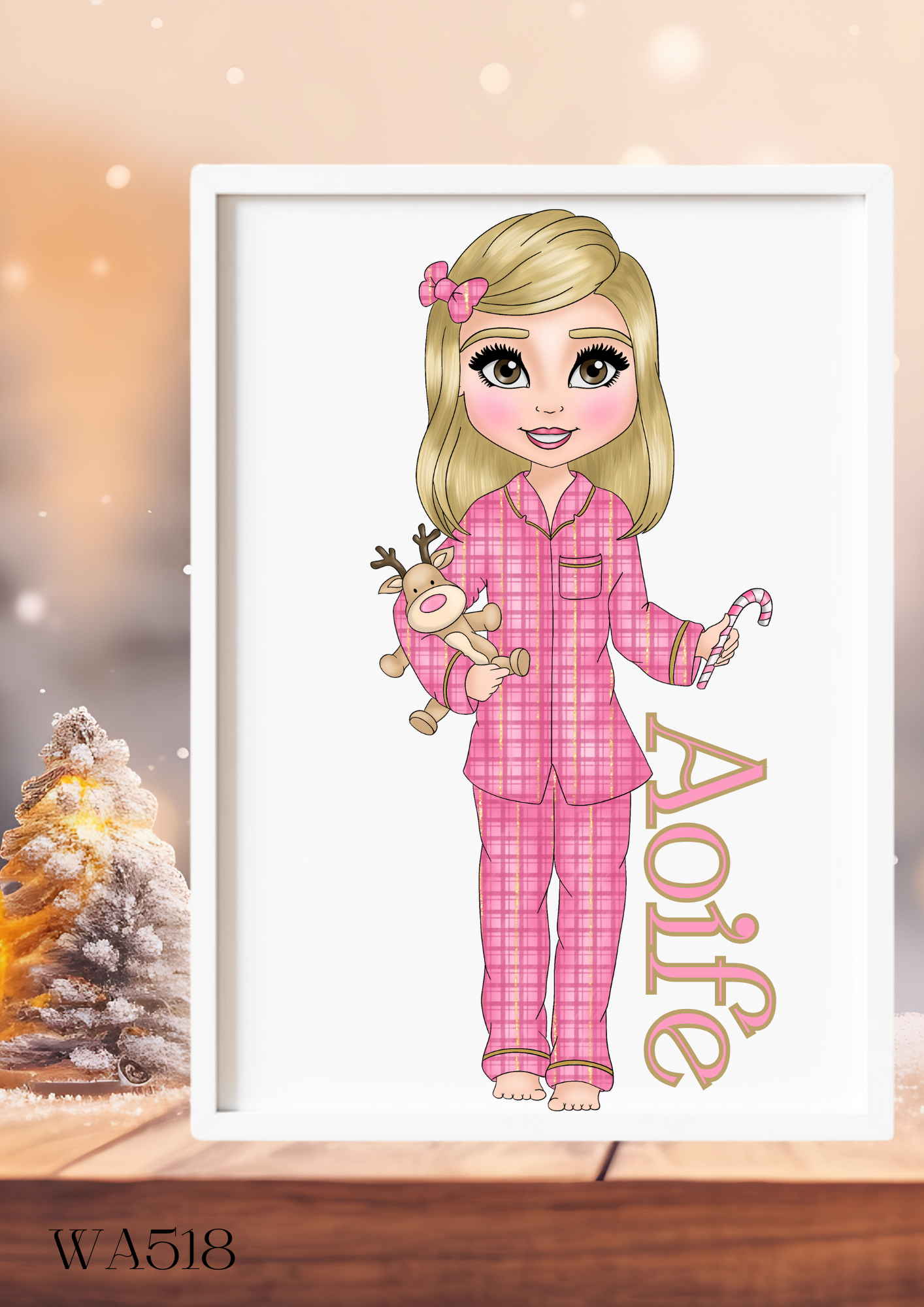 Pink Pj's Christmas Dolly Wall Art