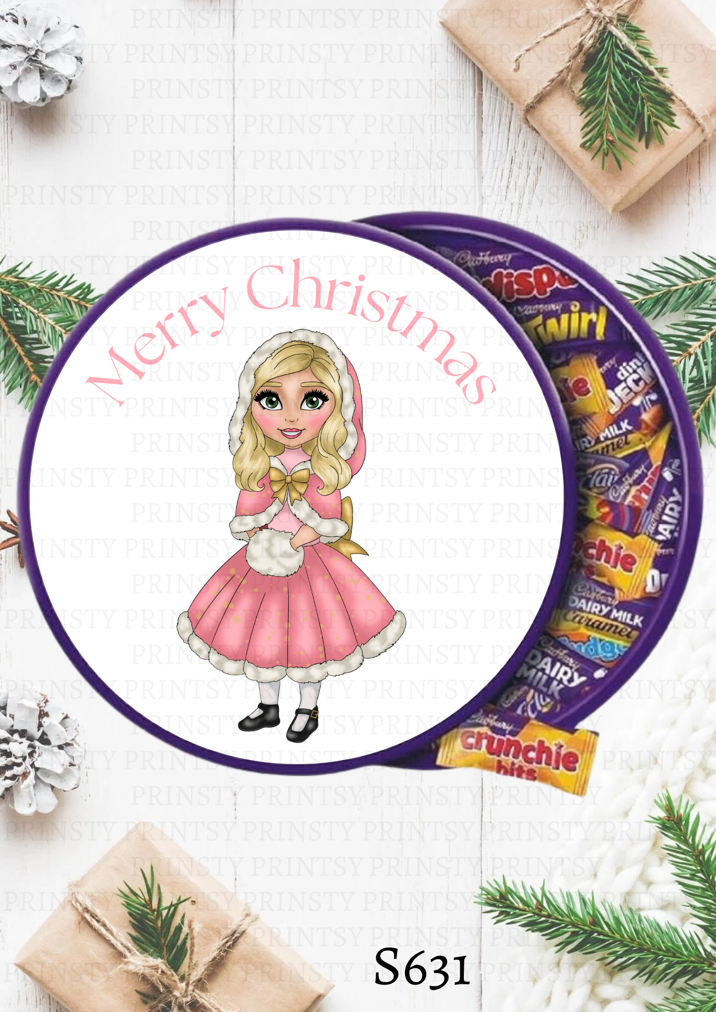 Christmas Dolly Chocolate Tub Sticker