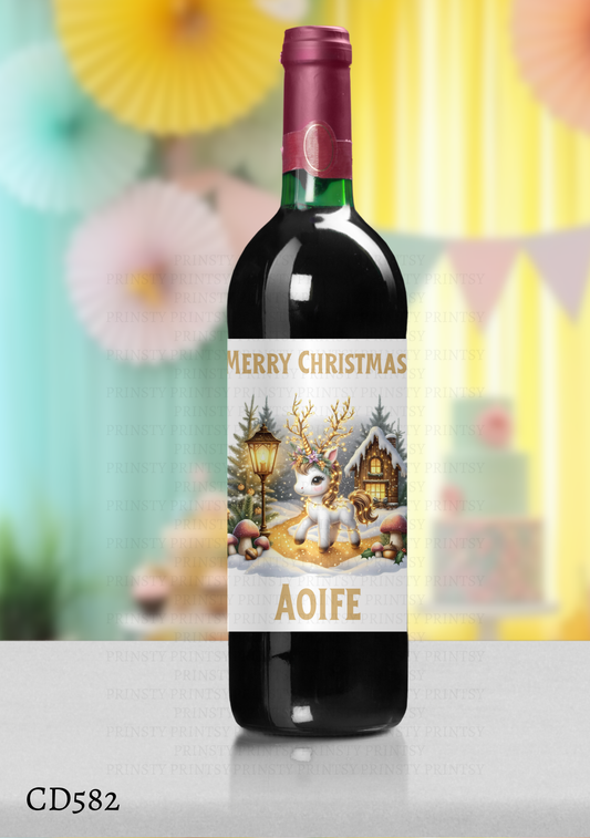 Christmas Unicorn Wine Bottle Sticker