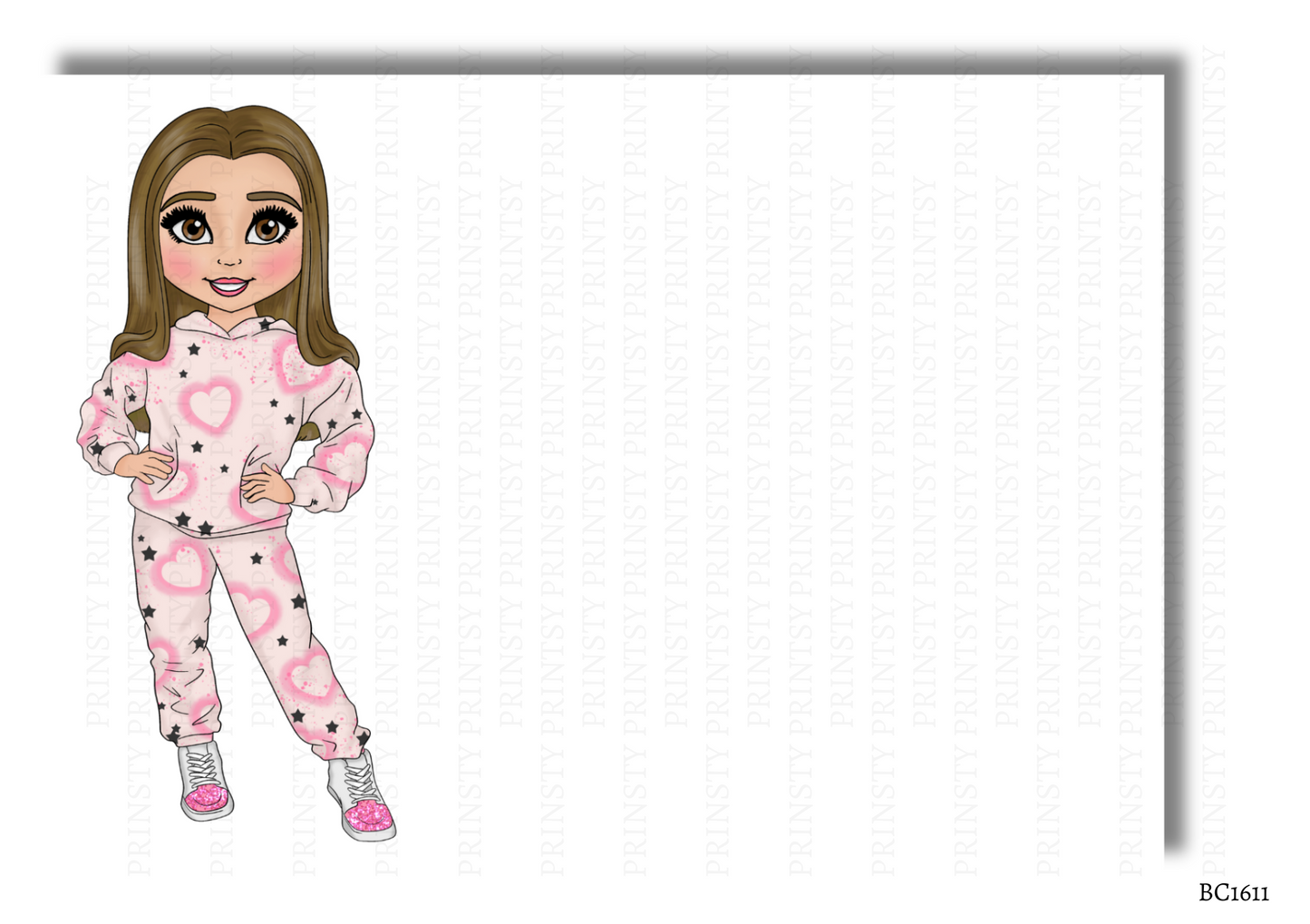 Pink Heart Graffiti Dolly Bow Card
