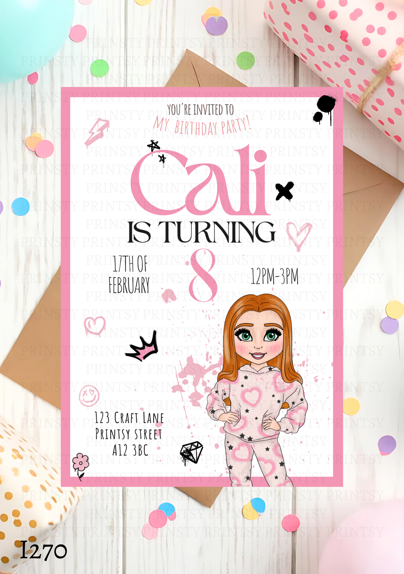 Pink Heart Graffiti Dolly Invite