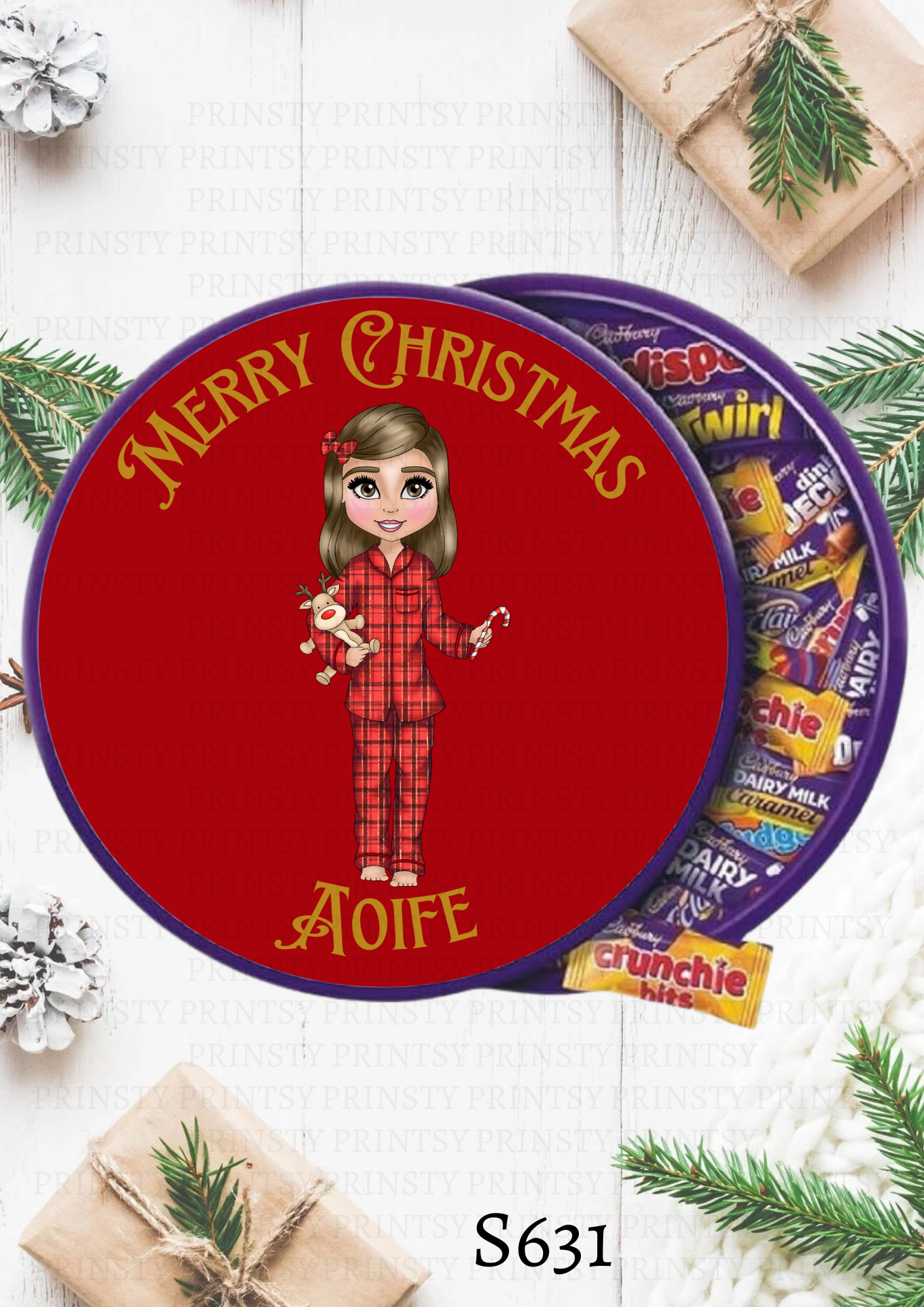 Christmas Dolly Chocolate Tub Sticker