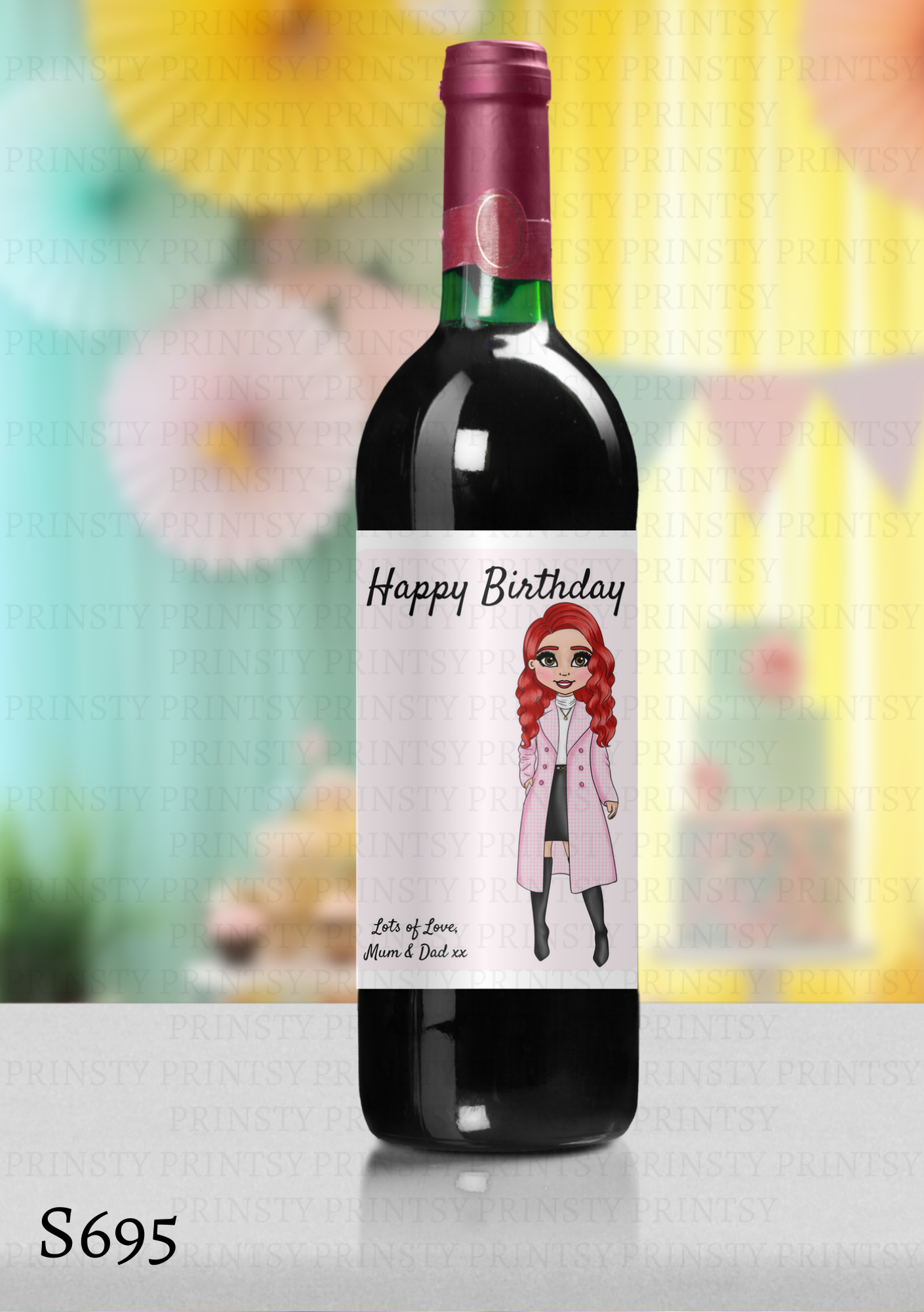 Elegant Dolly Wine Bottle Sticker