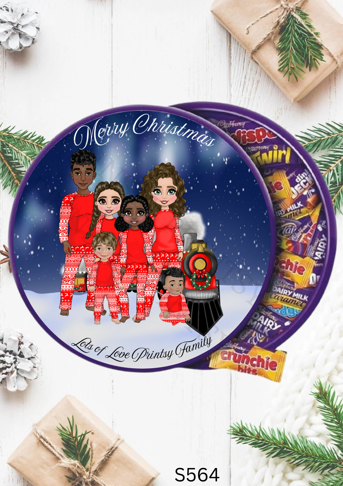 Christmas Dolly Family Chocolate Tub Sticker