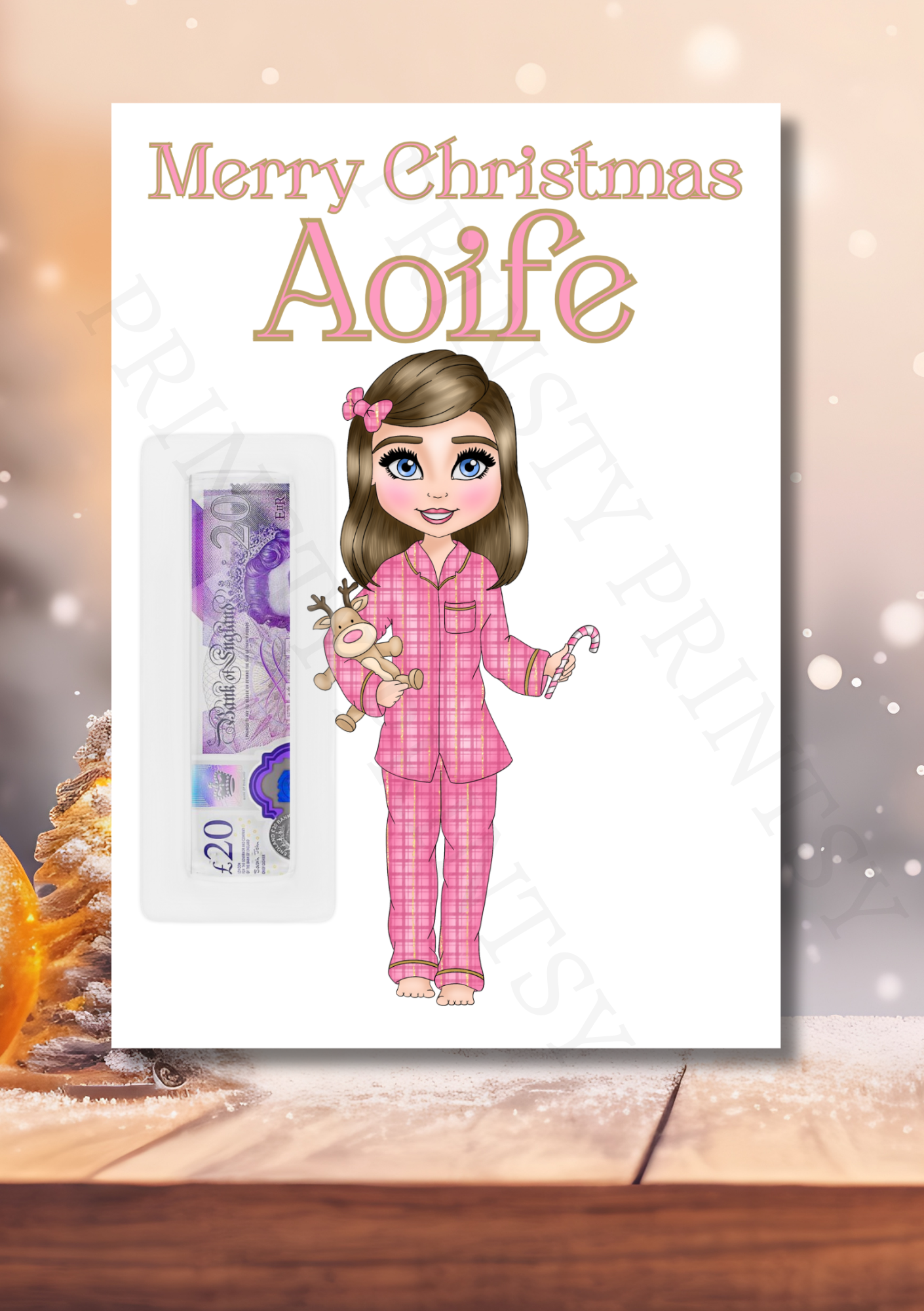 Pink Pj's Christmas Dolly Money Card