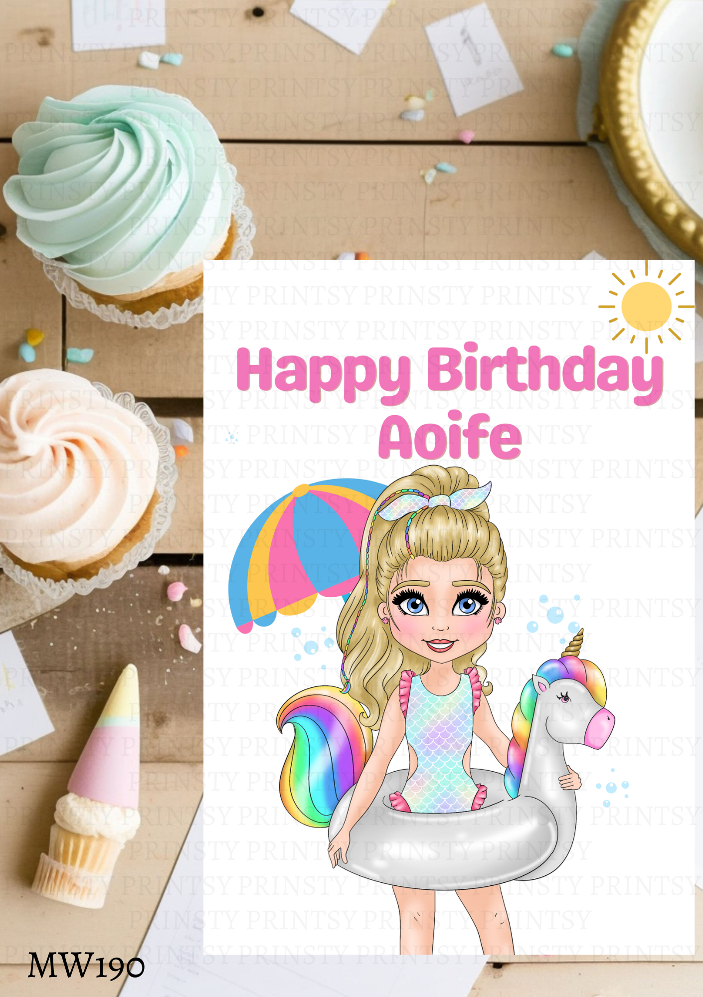 Pool Party Dolly Celebration Card
