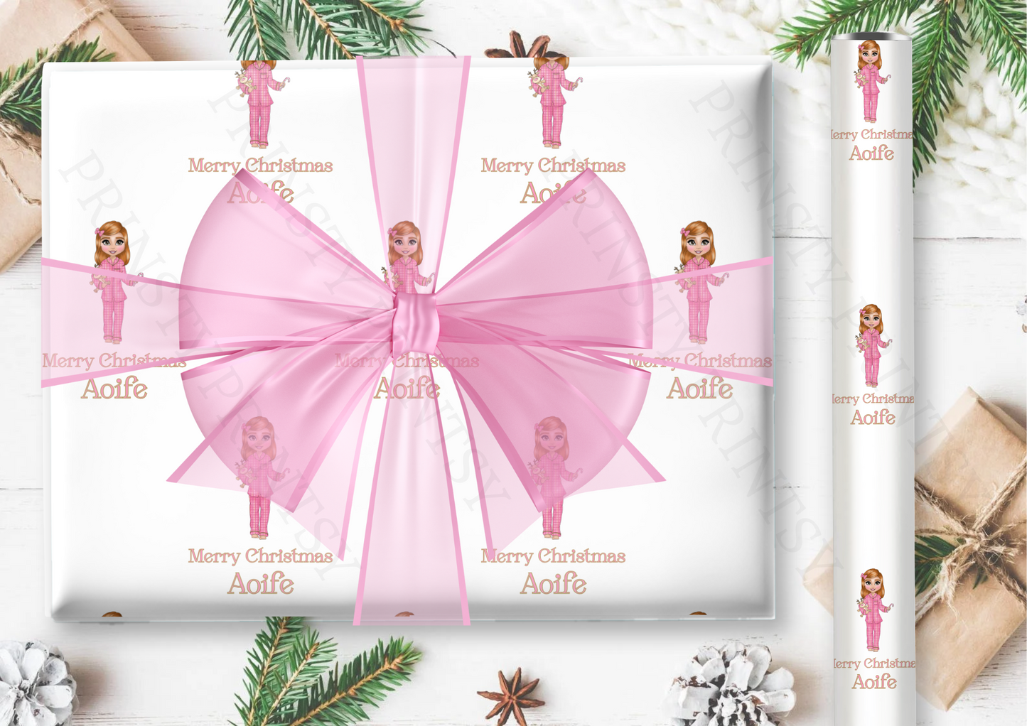 Pink Pj's Christmas Dolly Wrapping Paper