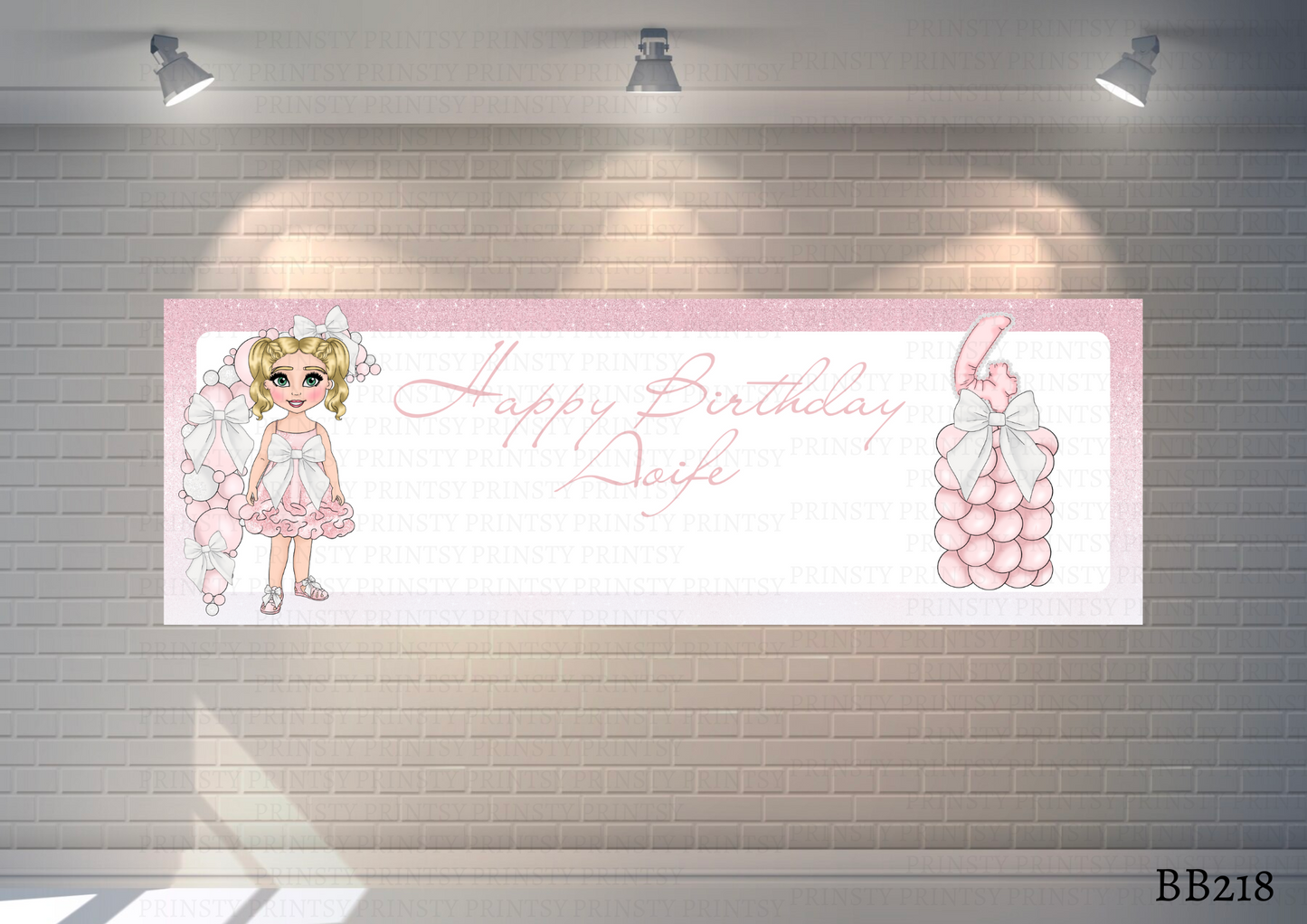 Pink & White Bow Dolly Banner