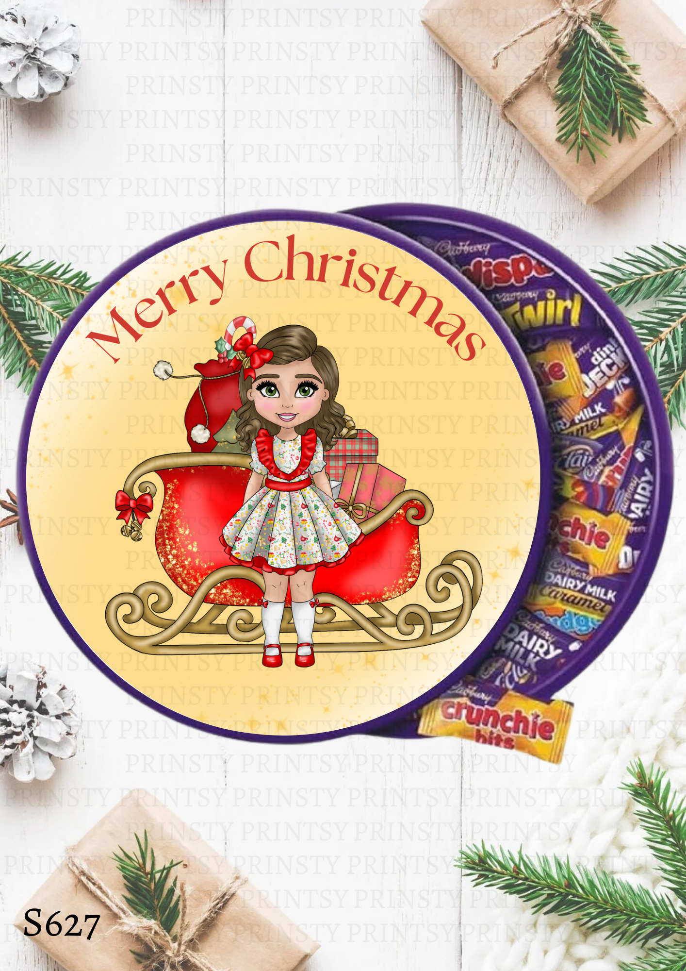 Christmas Dolly Chocolate Tub Sticker